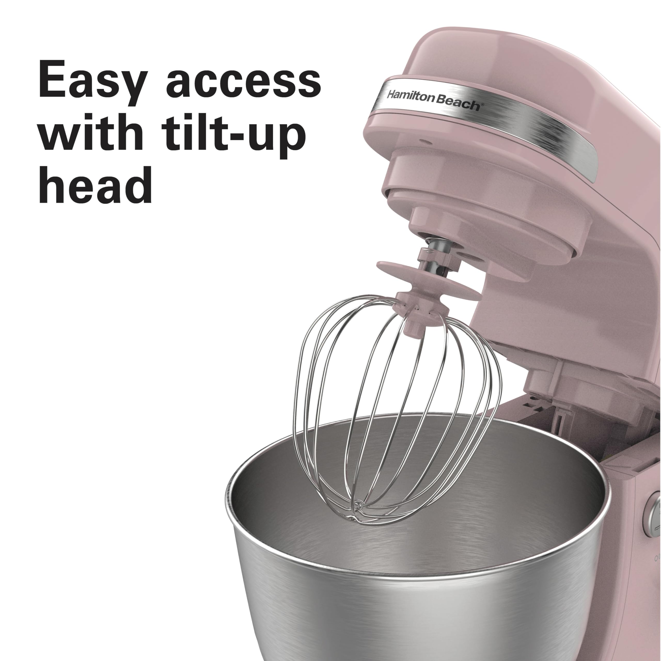 Hamilton Beach 4-Quart Electric Stand Mixer with Dough Hook, Flat Beater & Whisk Attachments - 7 Speed Settings & Splash Guard - Perfect for Baking Cakes, Cookies & Bread Dough (Rose Color)