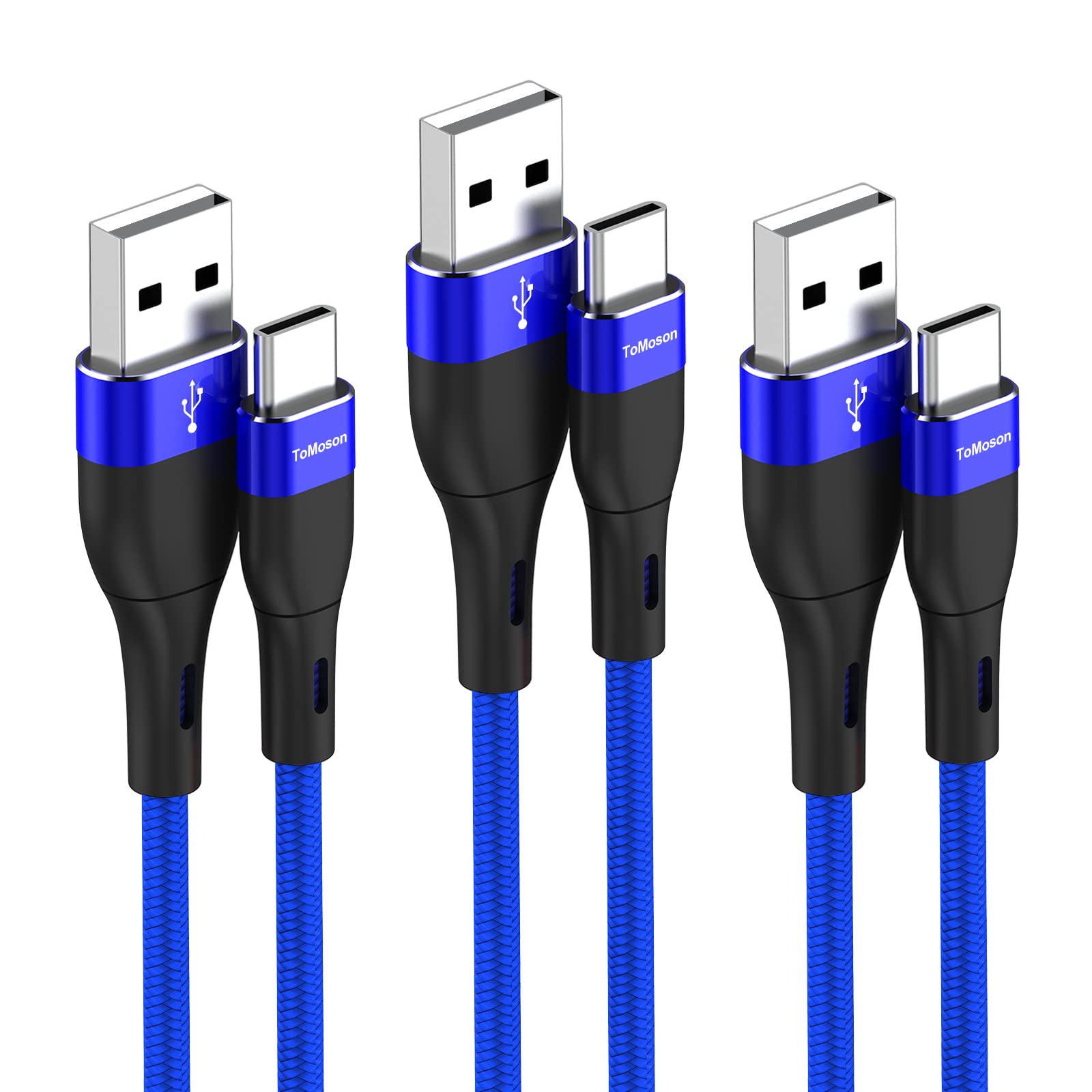 3-Pack 6FT USB-C Fast Charging Cable (3A) - Durable Nylon Braided Type C Charger Cord for Samsung Galaxy, LG, PS5 Controller & Android Phones - Blue | Perfect for Travel, Office & Home Charging