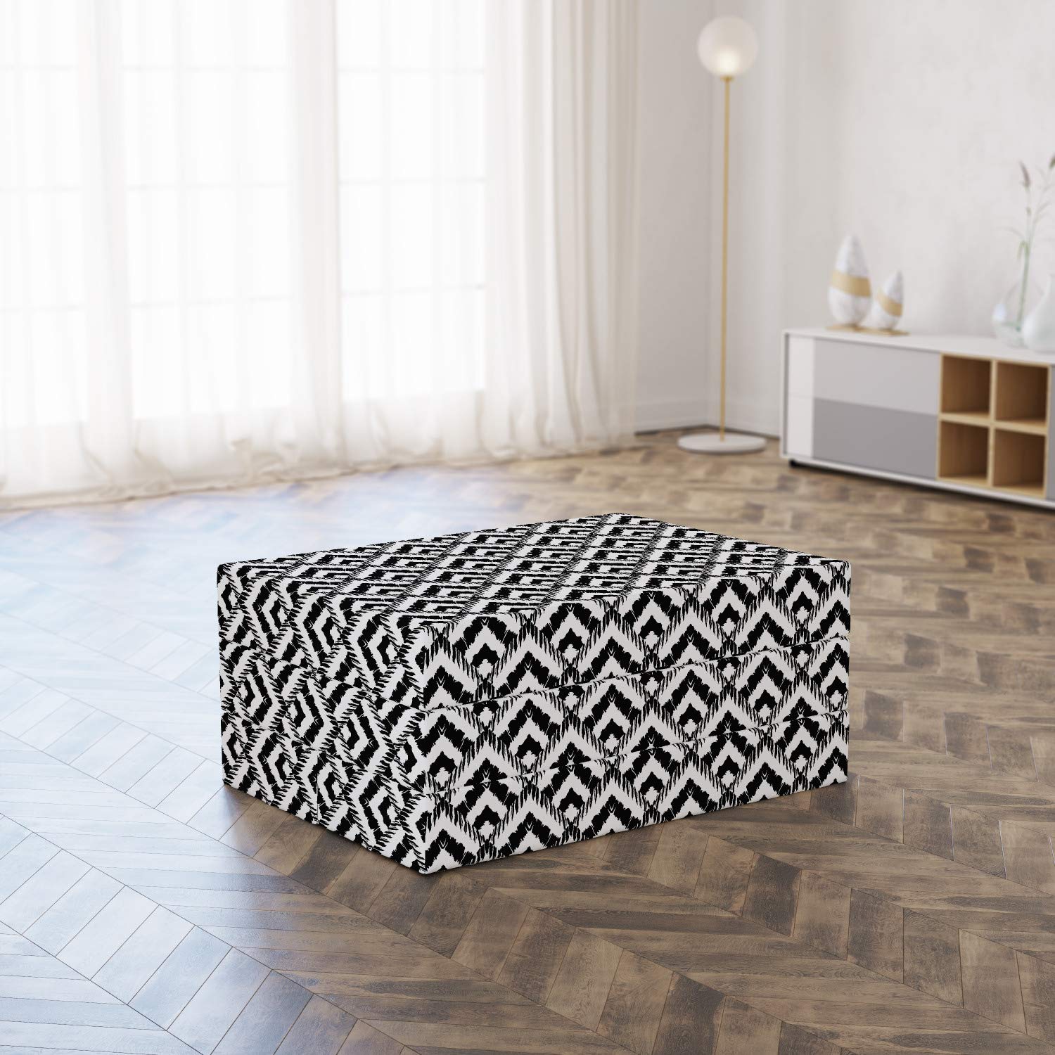 Ambesonne Black and White Foldable Mattress - Chevron Lines Design, 74.8