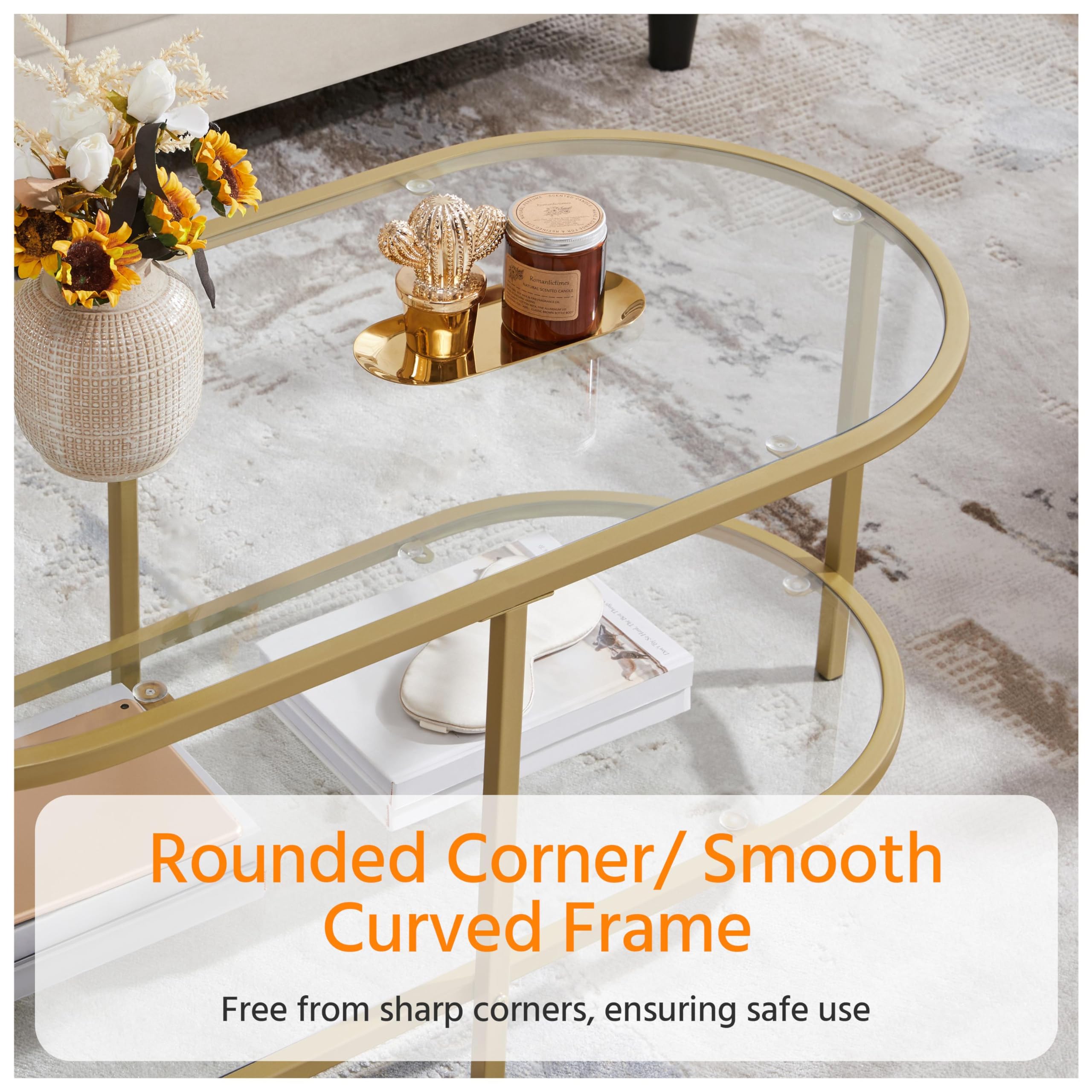Yaheetech 42 Inch Oval Glass Coffee Table with Storage Shelf - 2-Tier Modern Center Table for Living Room, Office & Small Spaces - Perfect for Home Decor, Entertaining Guests & Compact Apartments