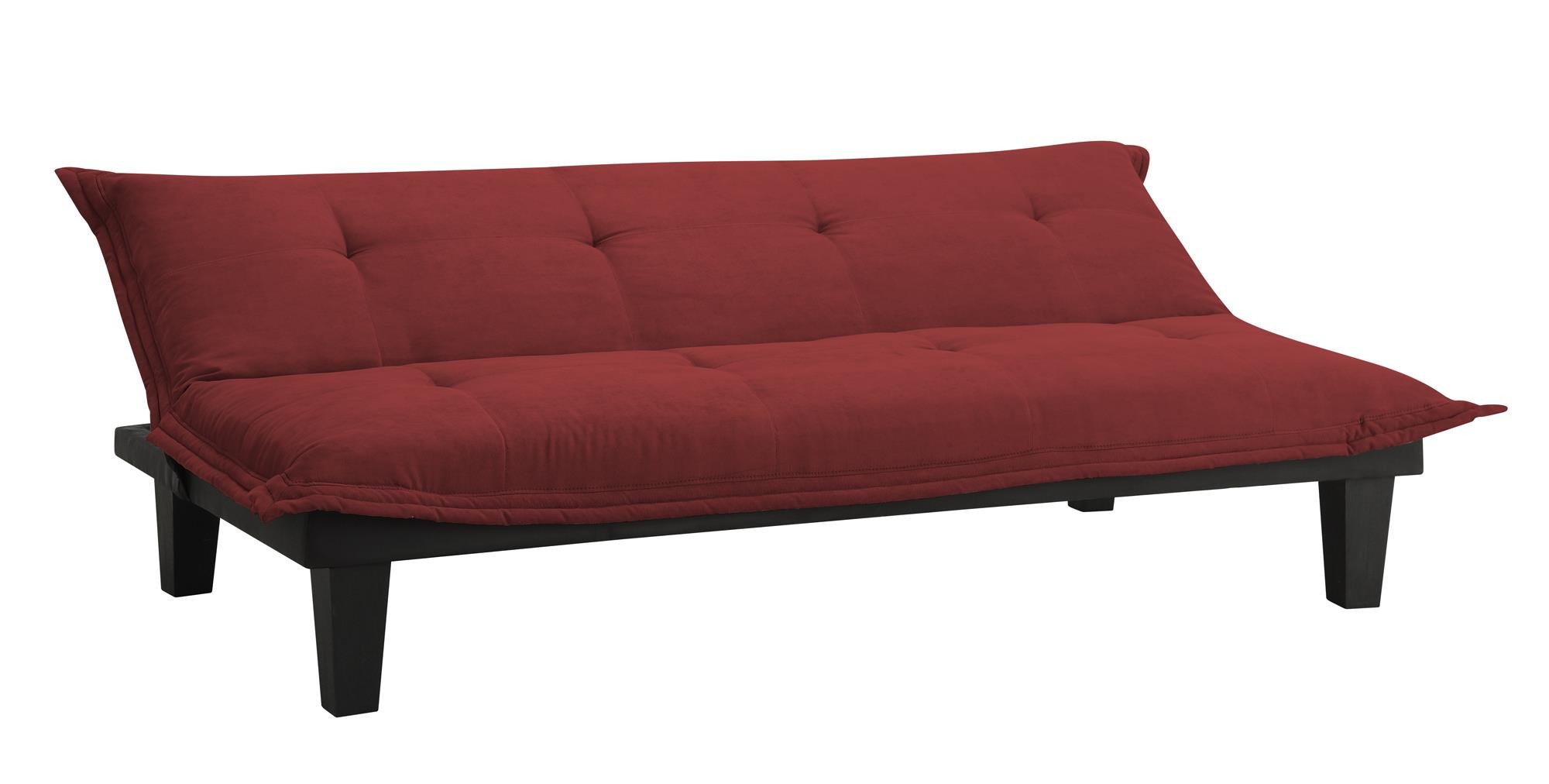 DHP Lodge Convertible Futon Couch Bed - Microfiber Upholstery with Wooden Legs, Red | Space-Saving Sleeper Sofa for Small Apartments, Guest Rooms & Dorm Living