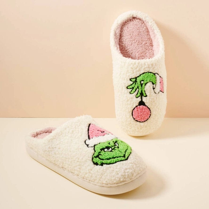 Grinch Fuzzy Slippers - Cozy Christmas House Shoes for Women & Men - Perfect Holiday Gift for Xmas Party, Movie Night & Winter Relaxation