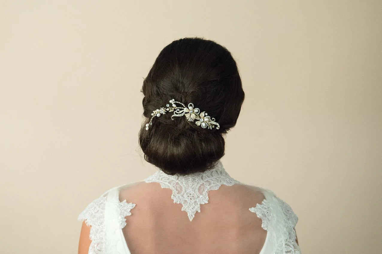 Ivory & Co Gold Pearl Scroll Bridal Hair Comb - Elegant Wedding Hair Accessory for Brides, Bridesmaids, and Special Occasions