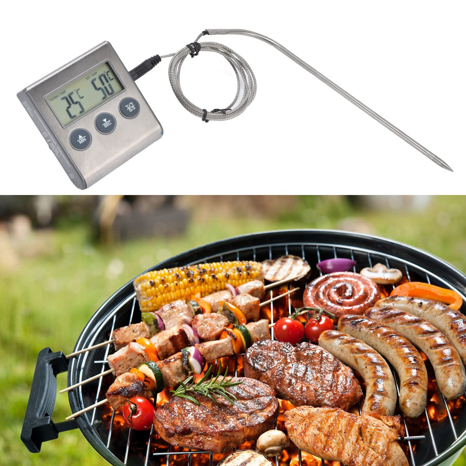 Digital Touchscreen Meat Thermometer - Waterproof, High Accuracy, Rustproof Cooking Thermometer for Grilling, BBQ, Baking & Kitchen Use