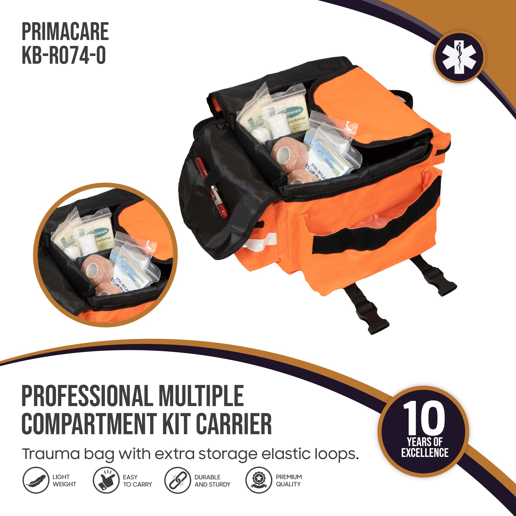 Primacare CSKB-RO74-O Case of 12 Empty First Responder Bags for Trauma, 17