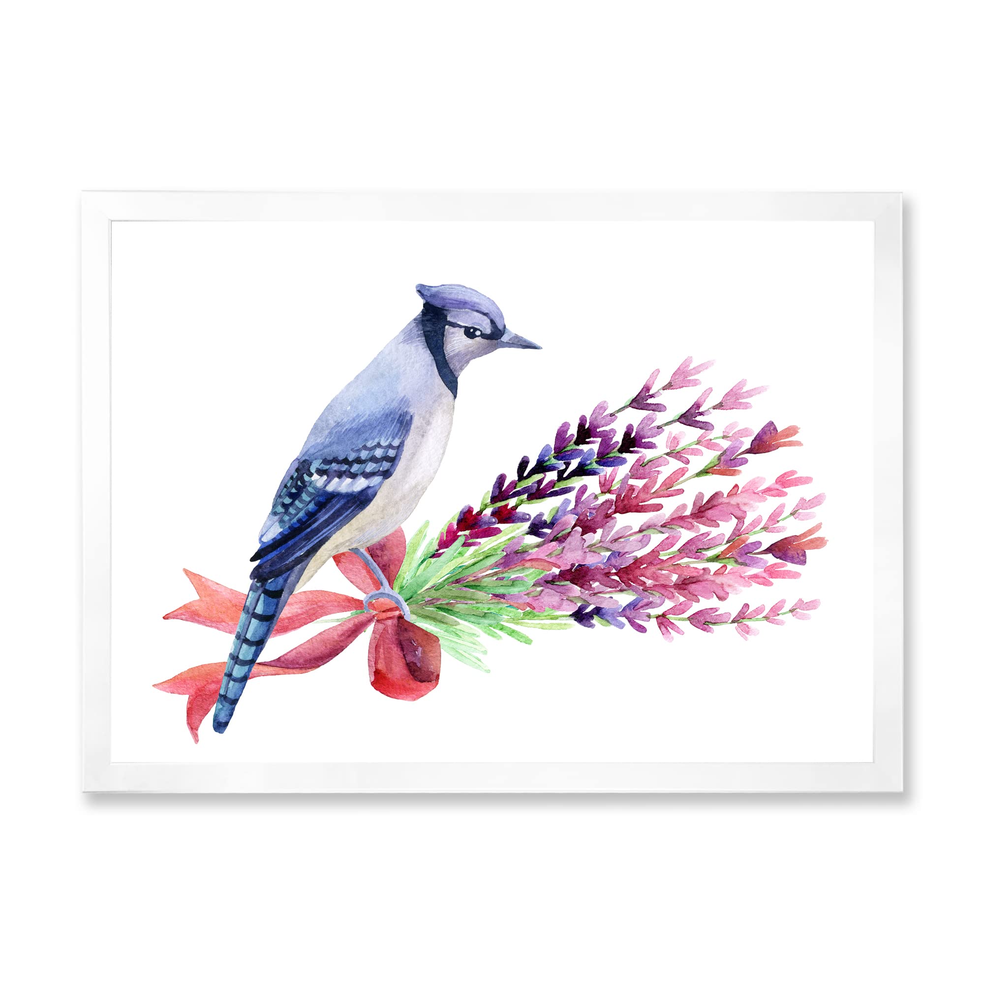 DesignQ Blue Jay on Pink Flowers Framed Wall Art - Vintage Home Decor for Living Room, Bedroom & Office