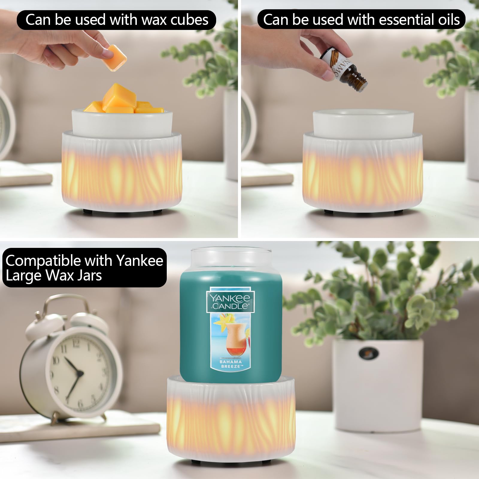 Ceramic Wax Melt Warmer with 7-Color LED Lights - 3-in-1 Electric Scented Wax Warmer & Fragrance Diffuser for Home, Office, Bedroom - Perfect Aromatherapy Gift for Women, Mom, Daughter (White) - Create Cozy Ambiance for Relaxation & Stress Relief