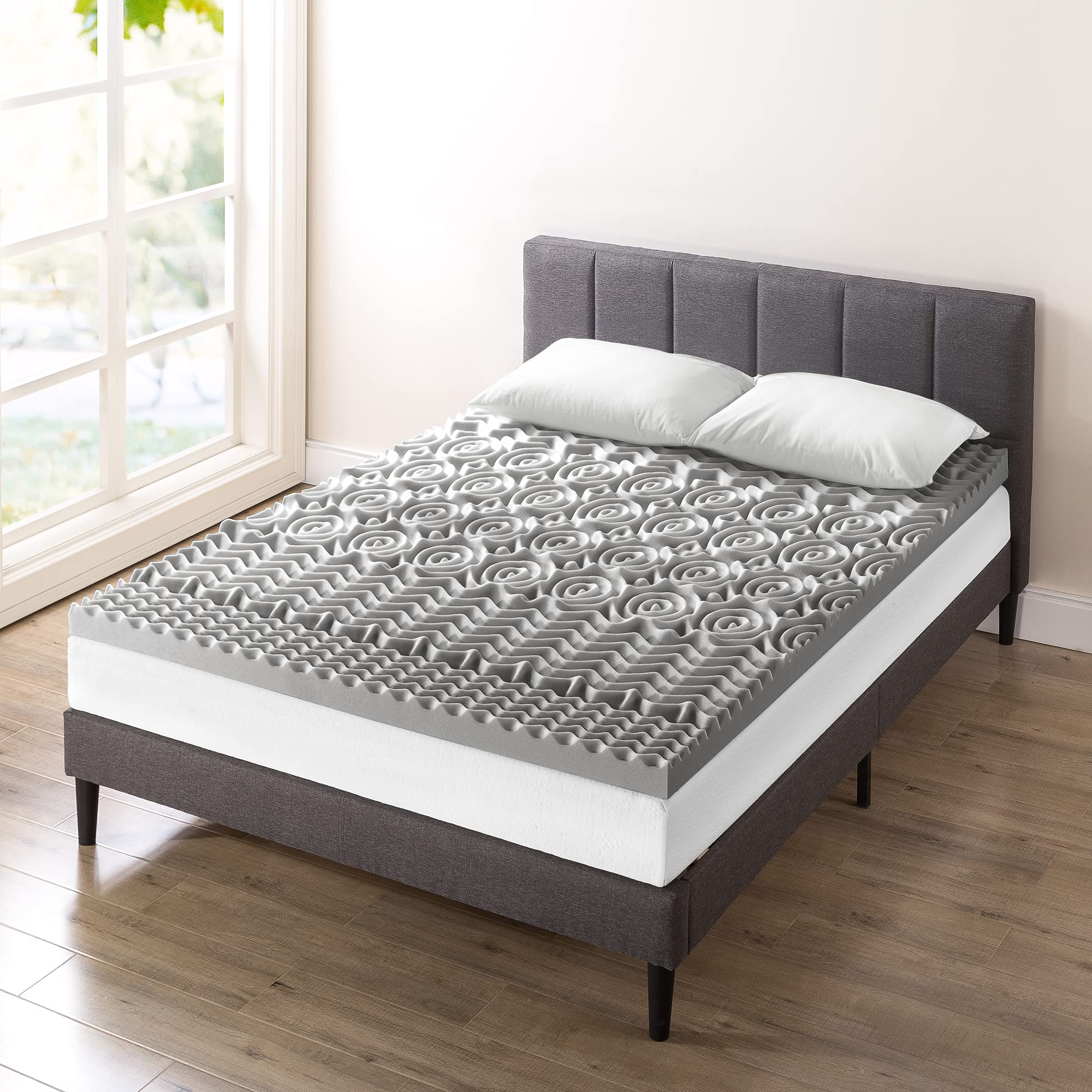 3 Inch 5-Zone Memory Foam Mattress Topper with Plant-Based Infusion - CertiPUR-US Certified Cooling Mattress Pad for Pressure Relief - Full Size Grey Bed Topper for Back Pain & Hot Sleepers - Perfect for Guest Beds, Dorm Rooms & Home Comfort Upgrade