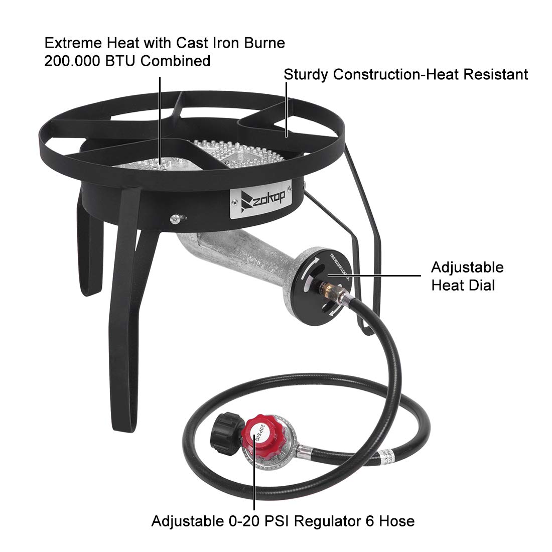 Portable Outdoor Camping Stove - High BTU Propane Gas Burner with Cast Iron Base for Home Brewing, Backpacking & Patio Cooking | Perfect for Grilling, Picnics & Emergency Preparedness