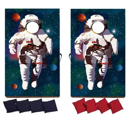 VictoryStore Astronaut Cornhole Game Set - Wooden Cornhole Boards with 8 Bags - Space-Themed Outdoor Toss Game for Adults & Kids - Perfect for Backyard Parties, Tailgating, and Family Gatherings