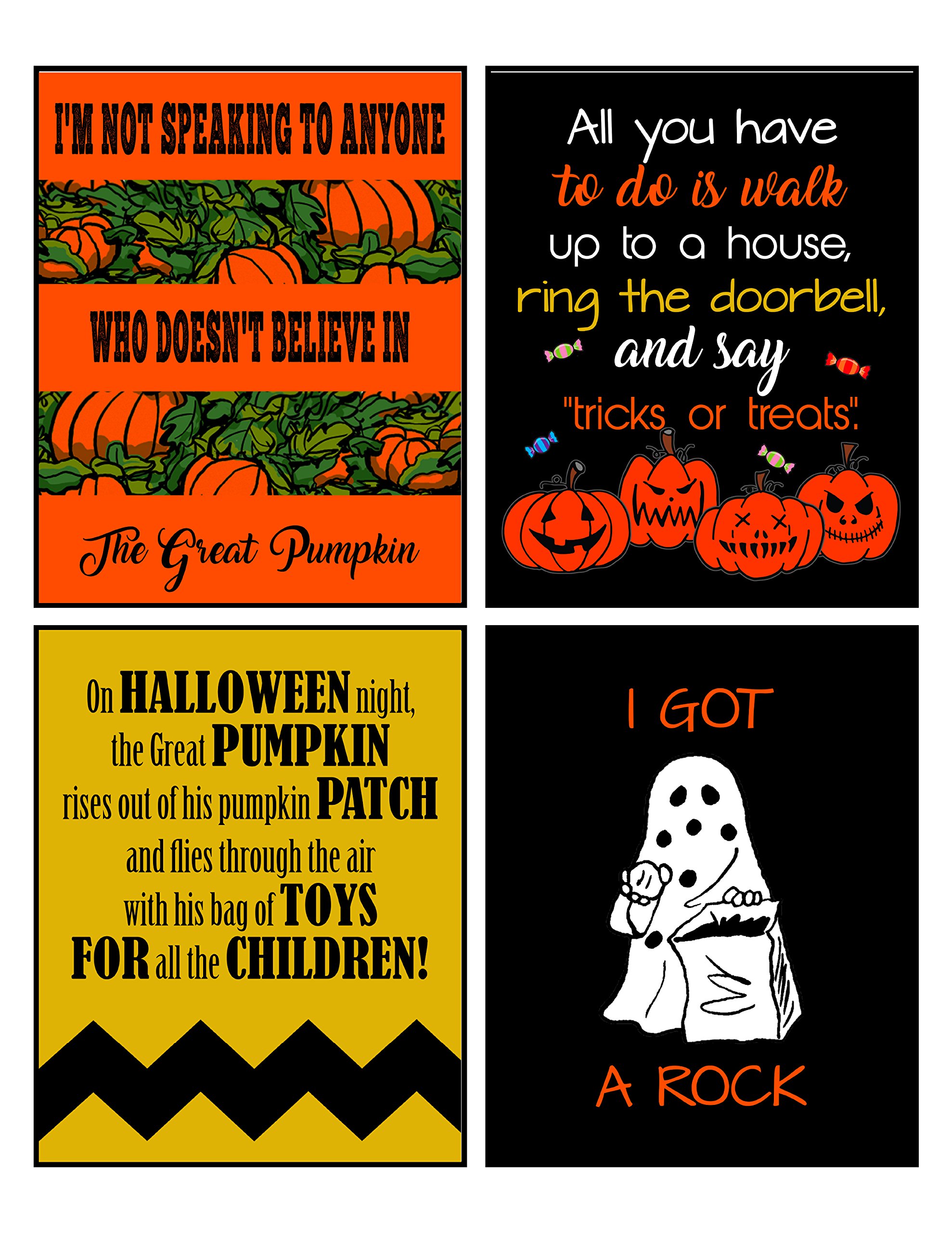 Pumpkin Wall Art Prints Set of 4 - 8x10in Halloween Decor for Home & Office