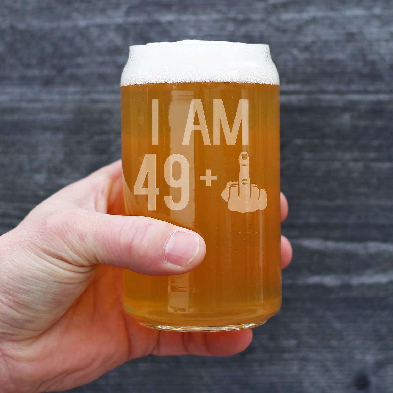 Funny 50th Birthday Gift - 'I Am 49 + 1' Middle Finger 16oz Beer Can Pint Glass - Humorous Present for Men & Women Turning 50 - Perfect for Birthday Parties & Milestone Celebrations