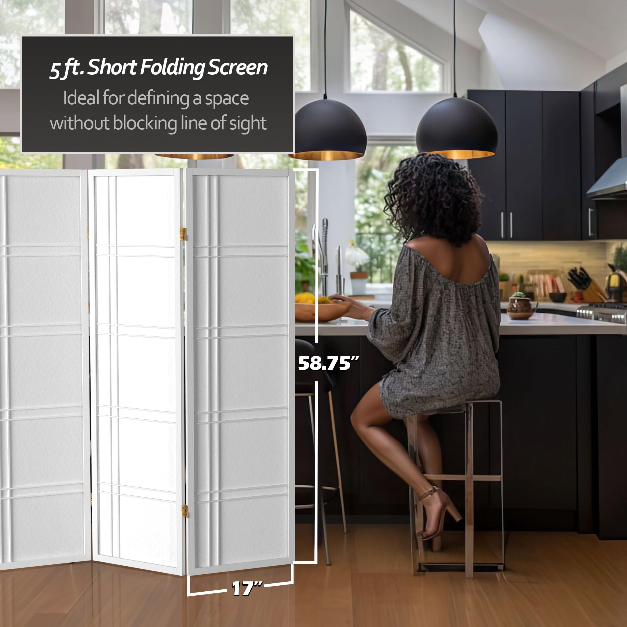 Red Lantern DC60-WHT-3P 3-Panel White Room Divider Screen - Perfect for Home Office, Living Room & Bedroom Privacy