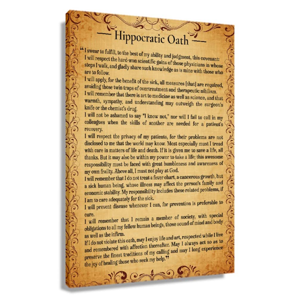 Hippocratic Oath Retro Greek Medicine Wall Art - Framed Vintage Medical Poster (24x36 inches) - Perfect for Doctor's Office, Medical School Decor, or History Classroom