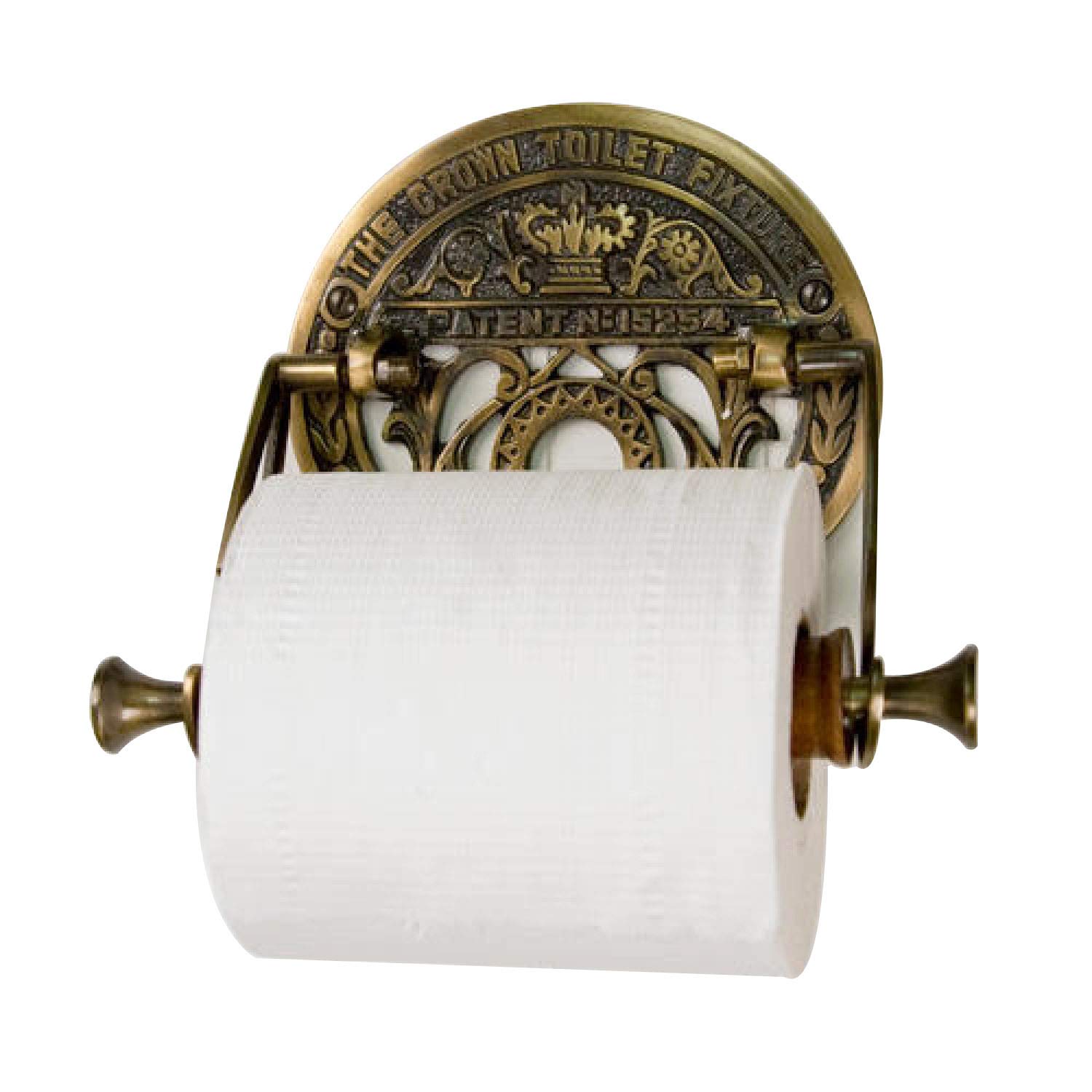 Premium H&S Naiture Crown Solid Brass Wall Mount Toilet Paper Holder - Antique Brass Finish Bathroom Tissue Dispenser with Decorative Base | Ideal for Vintage & Luxury Bathroom Decor