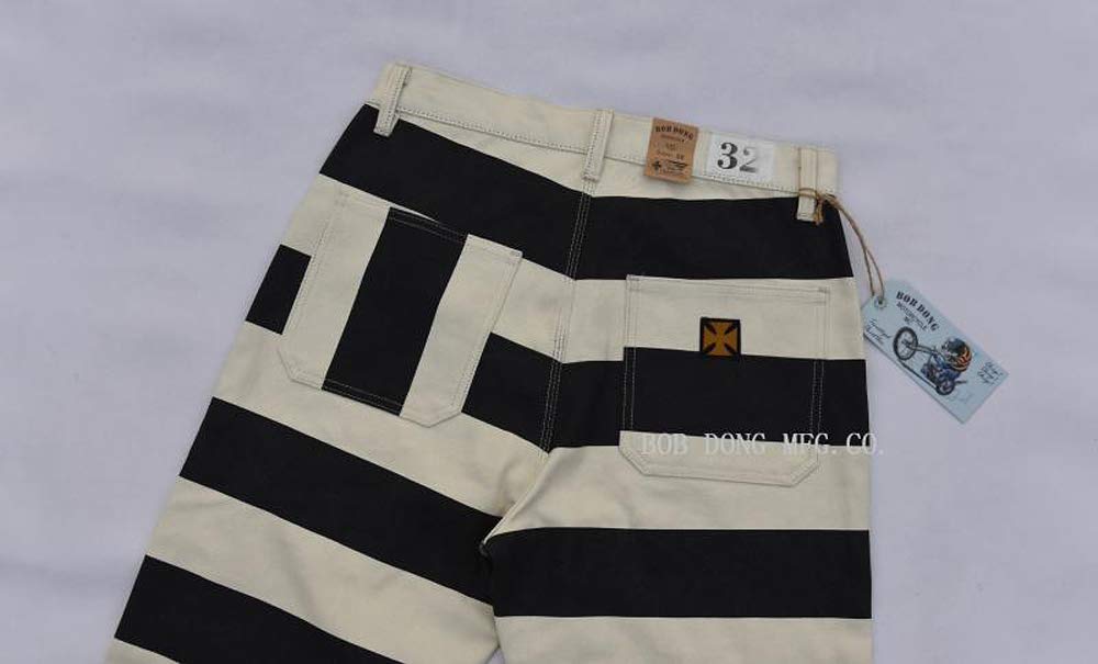 16oz Prisoner Striped Motorcycle Pants for Men - Durable Biker Riding Gear for Harley, Cruiser & Street Bikes (Perfect for Long Rides & Motorcycle Clubs)