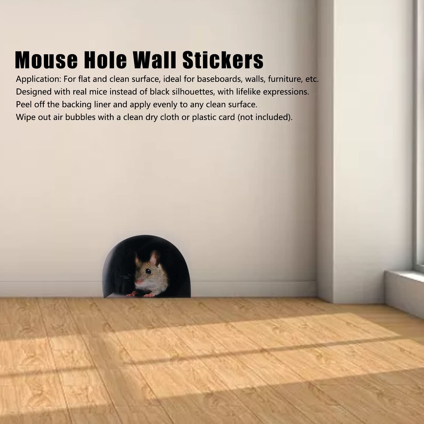 20PCS Cute Cartoon Mouse Hole Wall Stickers - Self-Adhesive Decals for Skirting Boards, Furniture & Kitchen Decor - Fun Home Decoration for Kids Rooms, Playrooms & Themed Parties