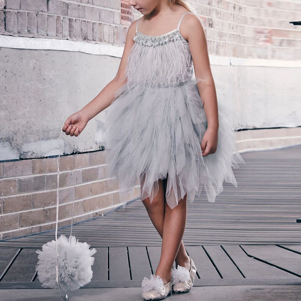 OBEEII Girls Swan Princess Feather Fringe Tutu Dress - Elegant Pageant Party, Wedding, Dance, Birthday Gown for Special Occasions | Perfect for Pageants, Tea Parties & Photo Shoots