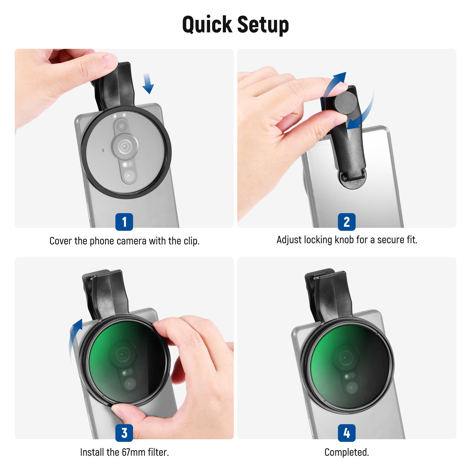 NEEWER FL B23/FL B19 67mm Clip-On CPL Filter for Smartphone Camera - Enhance Photos & Videos for Travel, Vlogging & Social Media