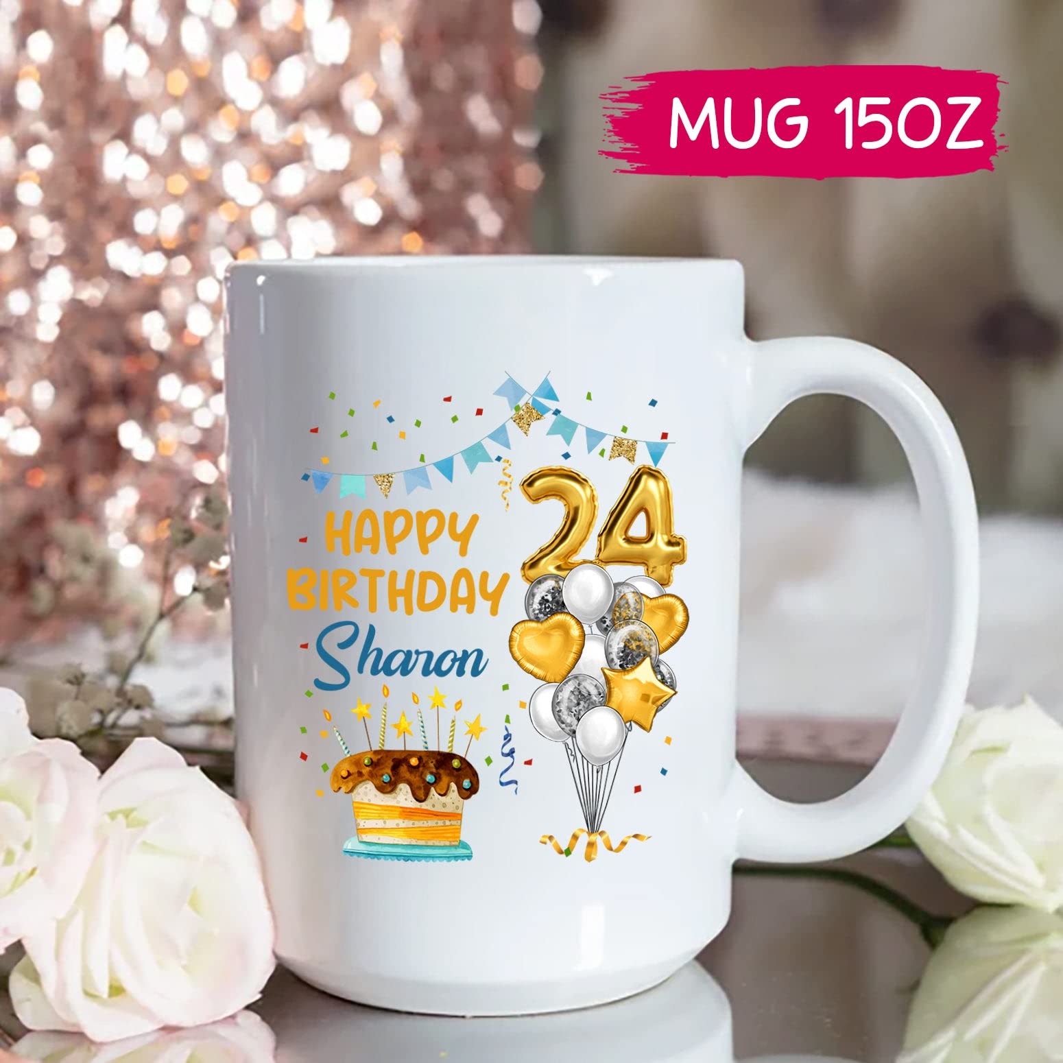 **Personalized Happy Birthday Coffee Mug - Custom Name 11oz & 15oz Porcelain Cup - Unique Birthday Gift for Women, Men, Friends - Perfect for Celebrations, Office, Home & Party Decor**