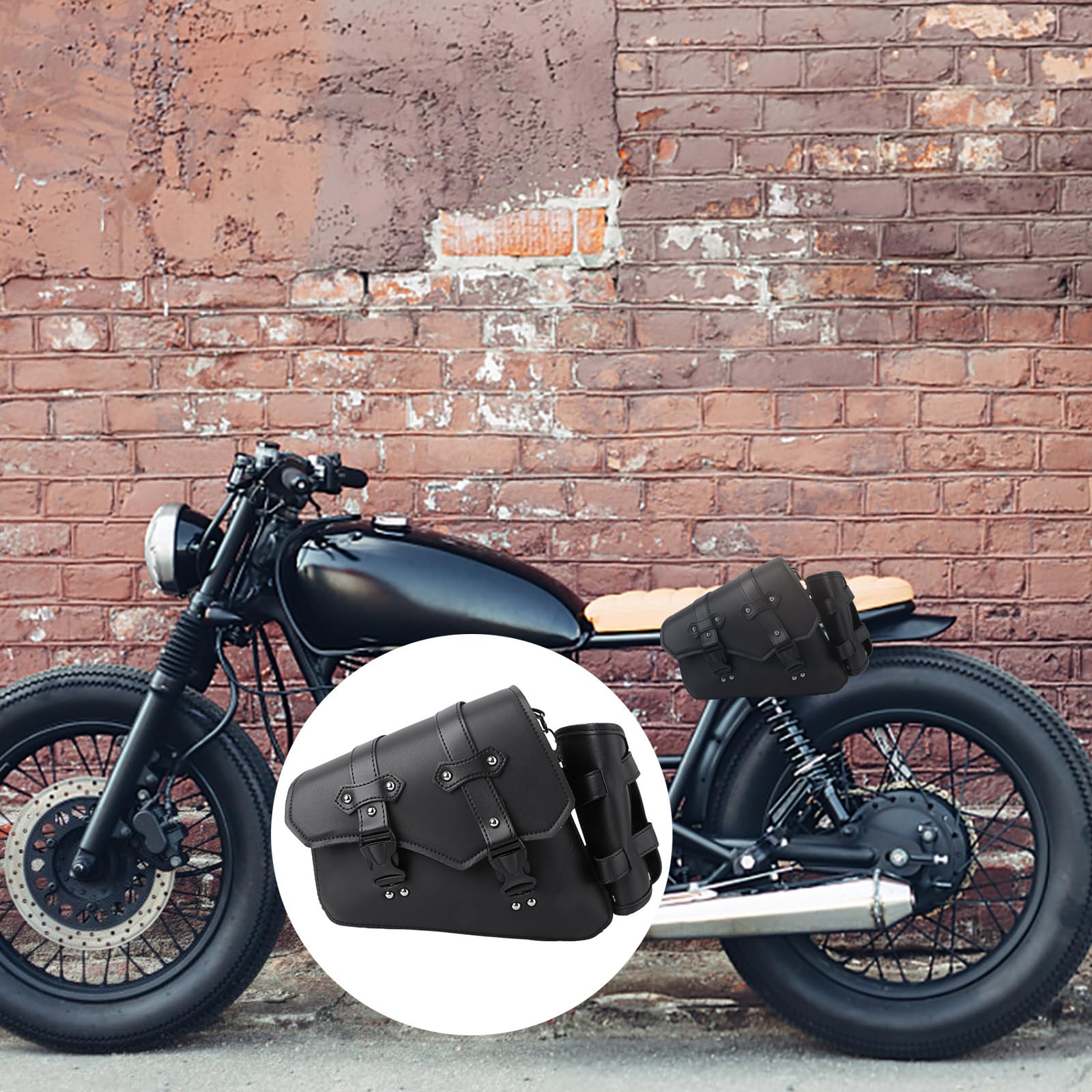Garneck Motorcycle Swingarm Bag with Metal Buckle - Left Side Quick Release Black Storage Pouch for Harley Sportster, Night Rod & Shadow - Perfect for Road Trips & Daily Commuting