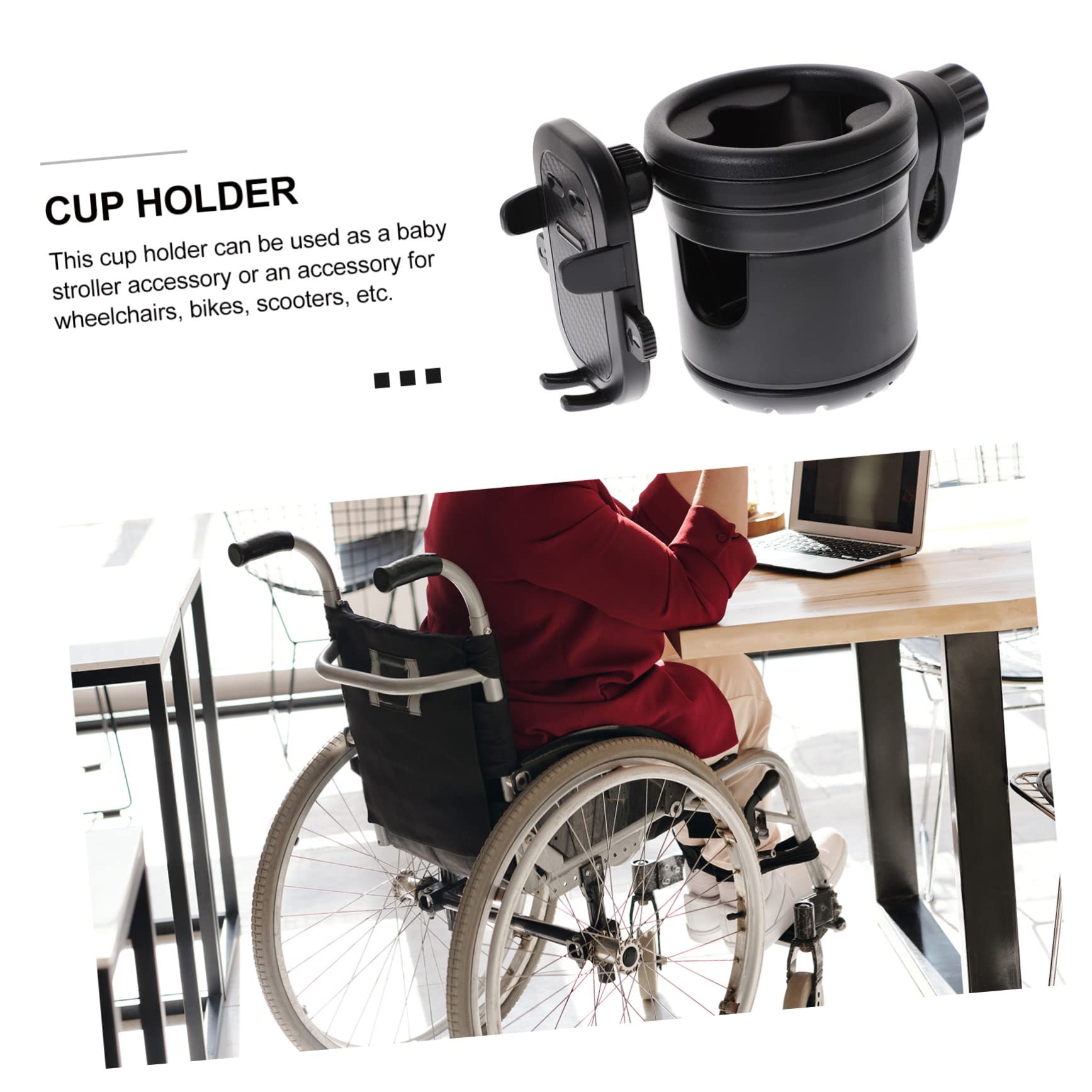 BIUDECO Universal Stroller Cup Holder with Phone Pocket - Black Pram Organizer for Baby Bottles, Drinks & Smartphones - Perfect for Walking, Jogging & Shopping with Your Stroller