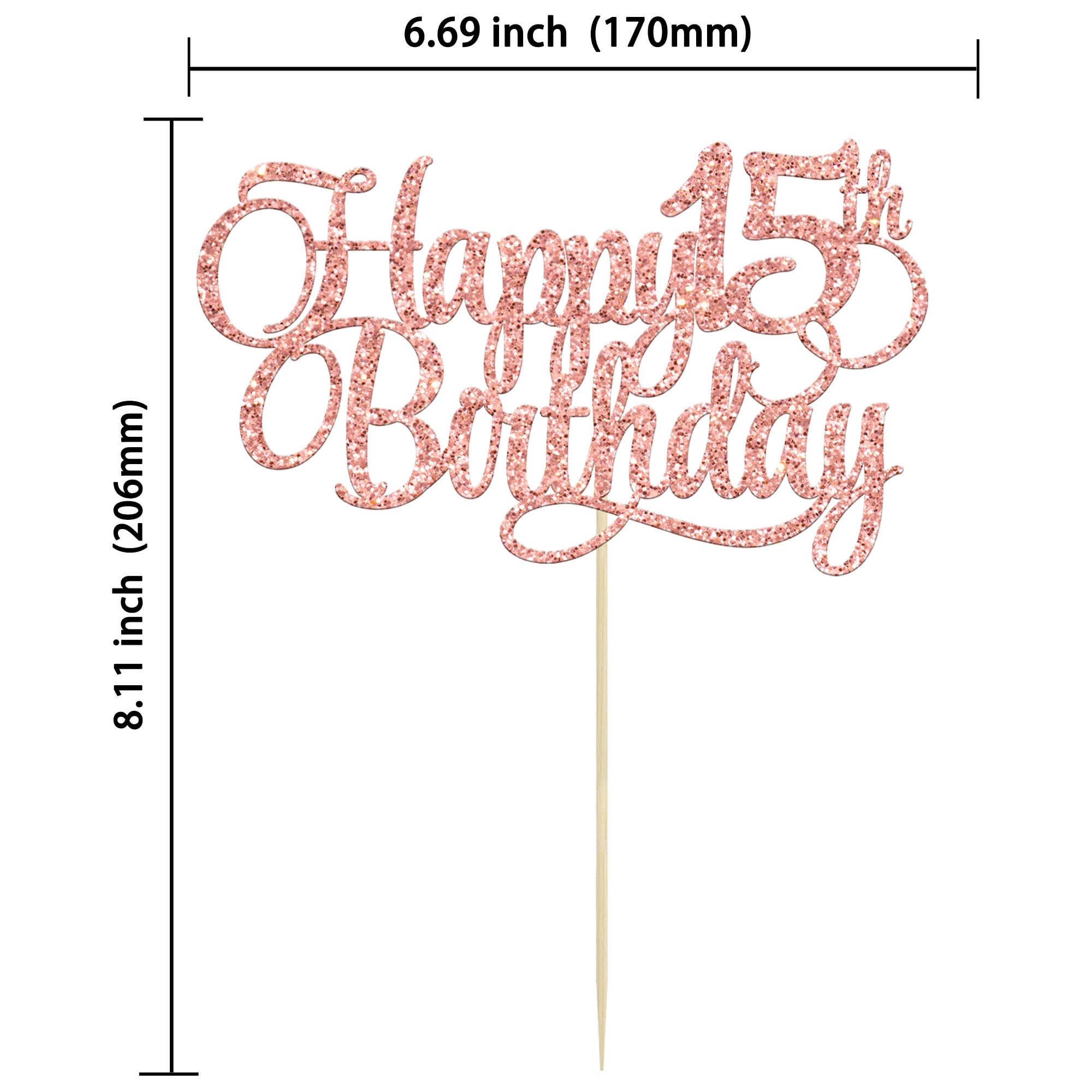 15th Birthday Cake Topper - Glitter Number 15 Cake Decorations for Fifteen Years Old Celebration | Rose Gold Party Supplies for Anniversary, Sweet 16, Quinceañera & Milestone Birthday Parties