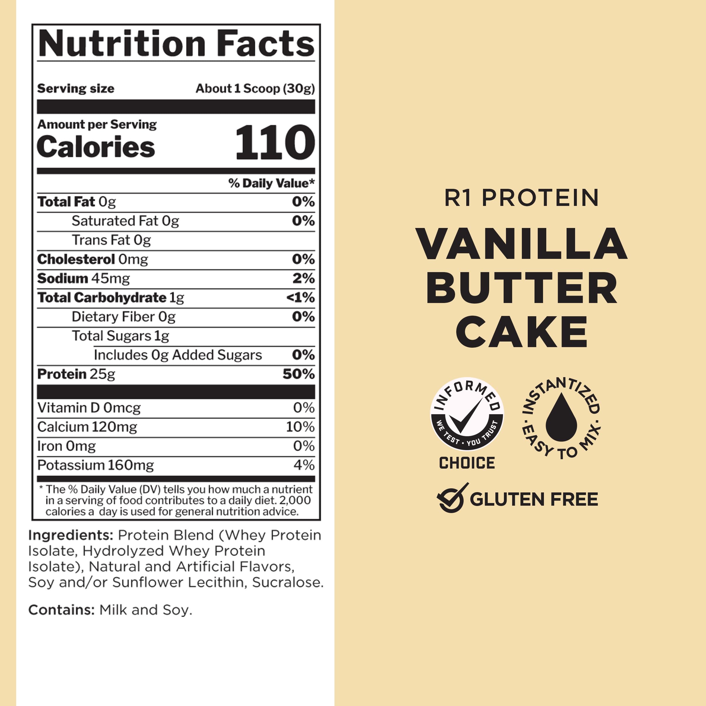 Rule One Proteins R1 Protein Powder - 25g Fast-Acting, Super-Pure 100% Whey Isolate & Hydrolysate with 6g BCAAs (2lb, Vanilla Butter Cake) - Post-Workout Recovery & Muscle Growth Supplement for Athletes & Fitness Enthusiasts
