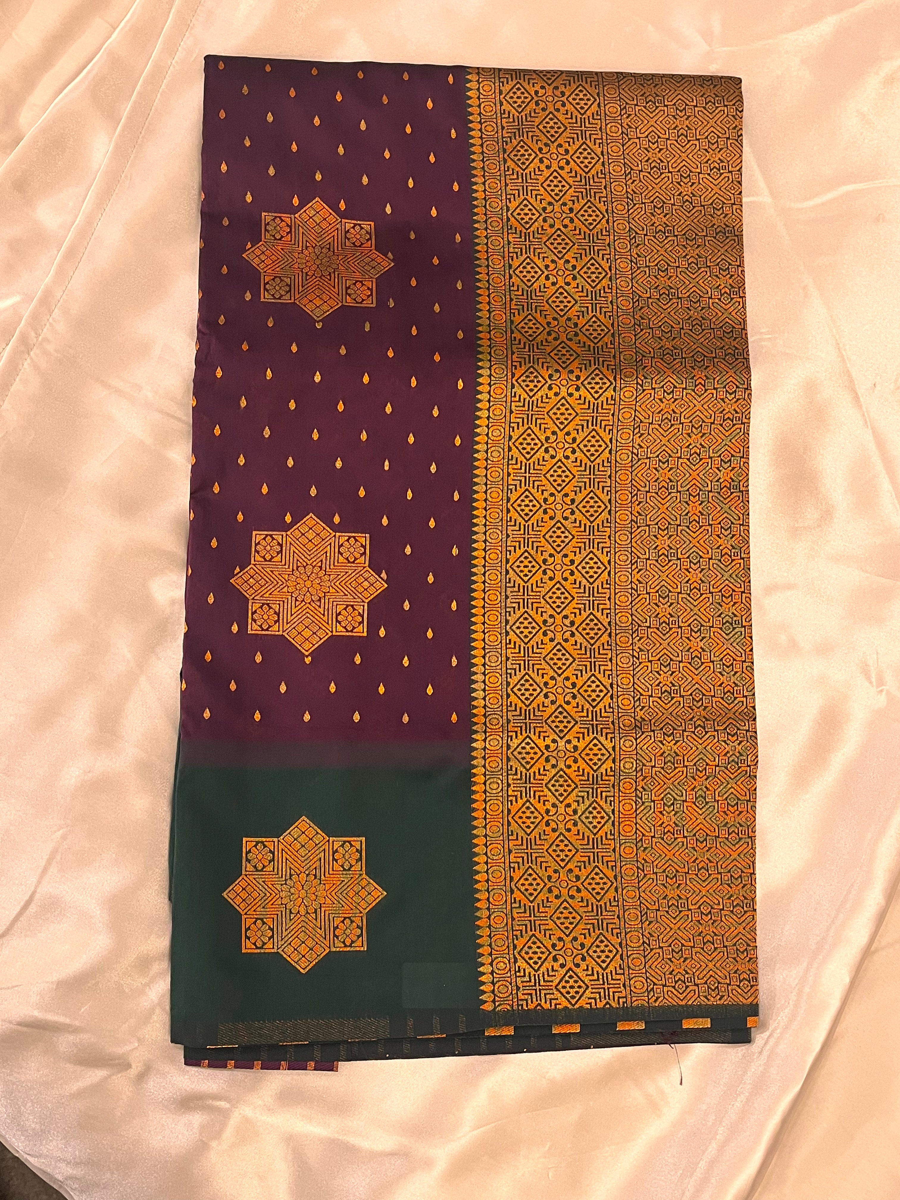 Elegant Purple and Dark Green Soft Silk Saree for Women - Indian Traditional Dress for Weddings, Parties & Festive Occasions