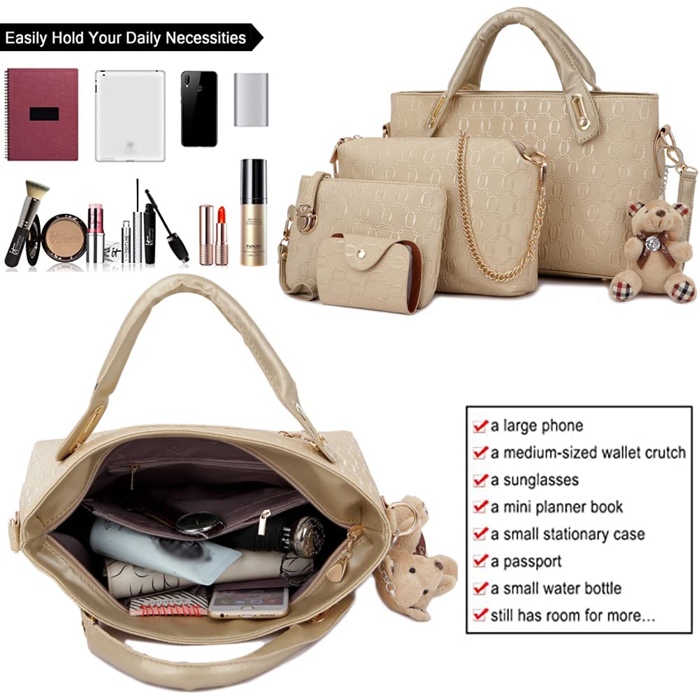 **Dayfine 4-Piece Women's Handbag Set - Printed Leather Tote, Crossbody Shoulder Bag, Wallet & Clutch - Cute Bear Design for Work, Travel & Daily Use**