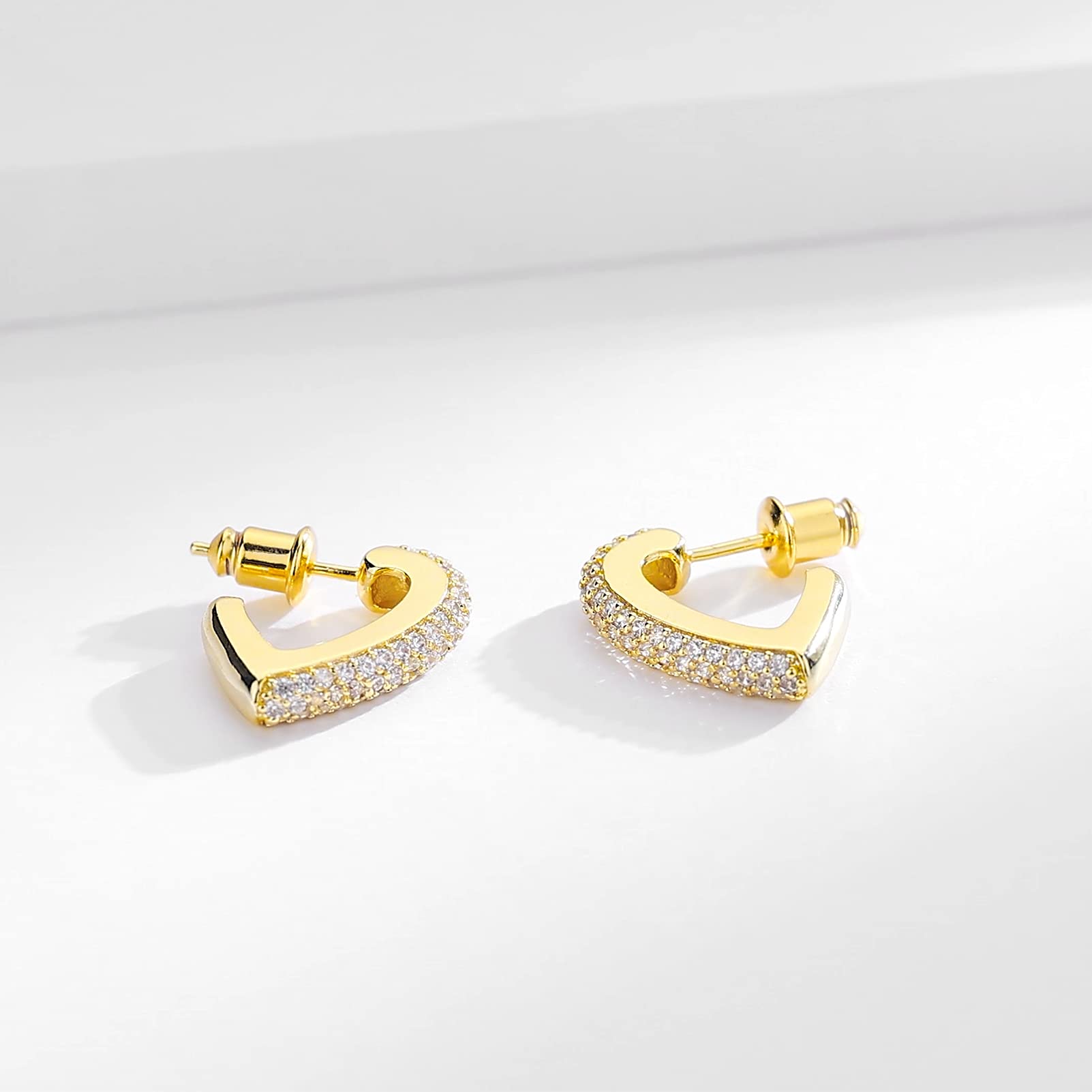Stylish Cubic Zirconia Hoop Earrings for Women - Sterling Silver Interlocking Heart CZ Huggie Earrings | Perfect Jewelry Gift for Valentine's Day, Anniversary & Everyday Wear