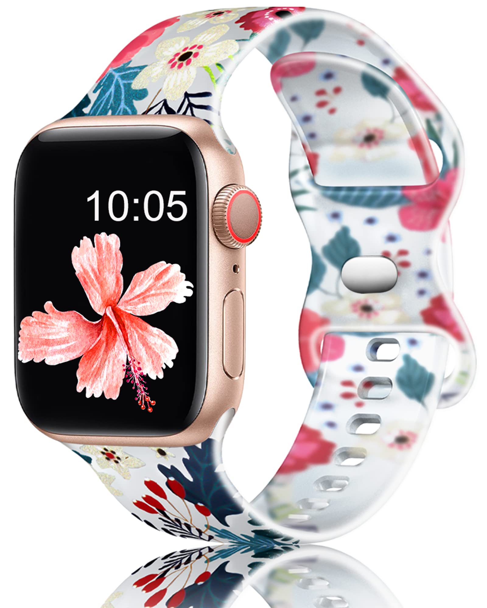 Witzon Compatible Apple Watch Band for Series 8/7/6/5/4/3/2/1/SE/Ultra - 38mm 40mm 41mm 42mm 44mm 45mm 49mm Cute Pink Palm Leaves Print Silicone Sport Strap Replacement for Women - Perfect for Workouts, Running & Everyday Wear