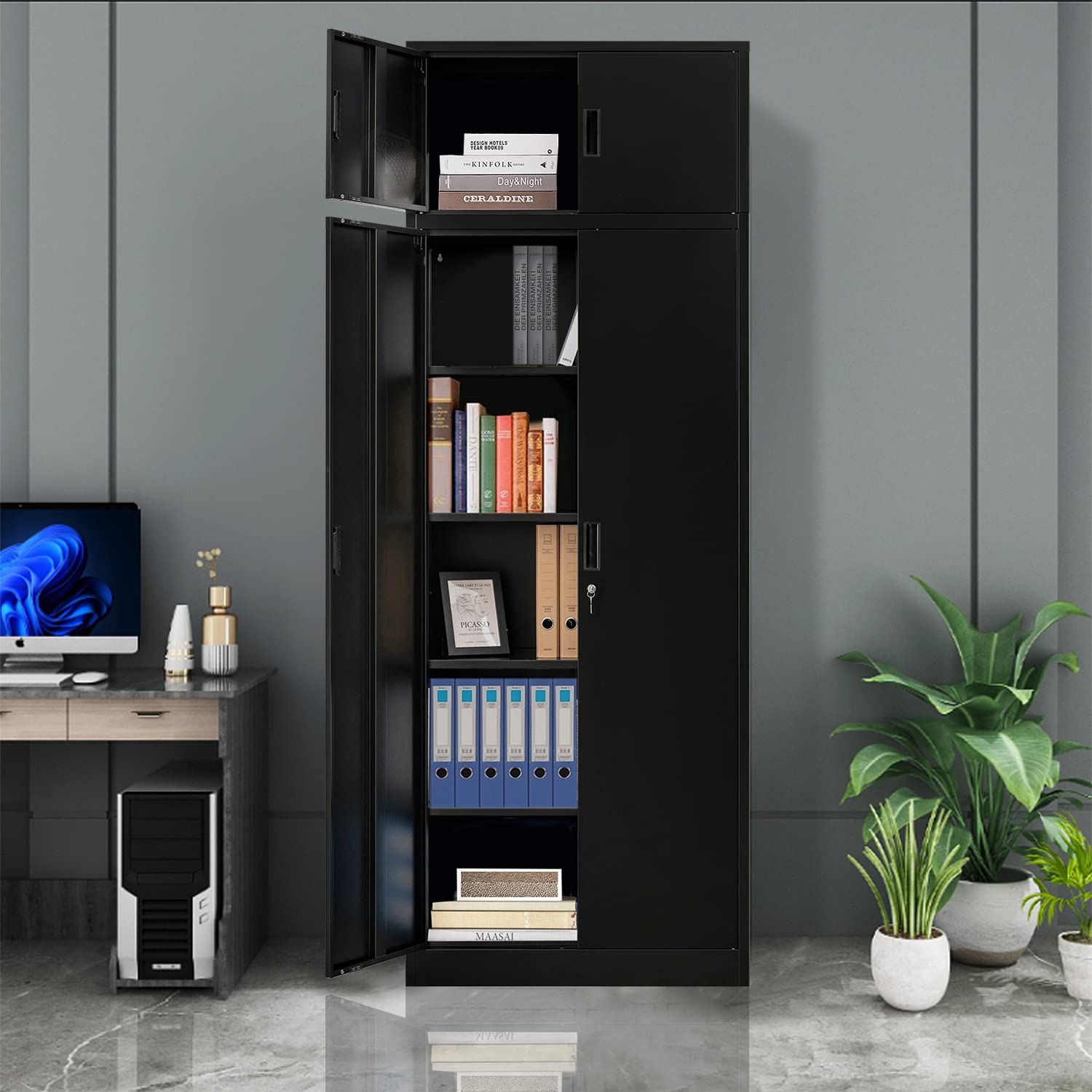 BESFUR 87-inch Tall Metal Storage Cabinet with Adjustable Shelves & Locking Doors - Large Steel Office Cabinet for Home, Garage, Utility Room (Black) | Perfect for Organizing Files, Tools & Supplies