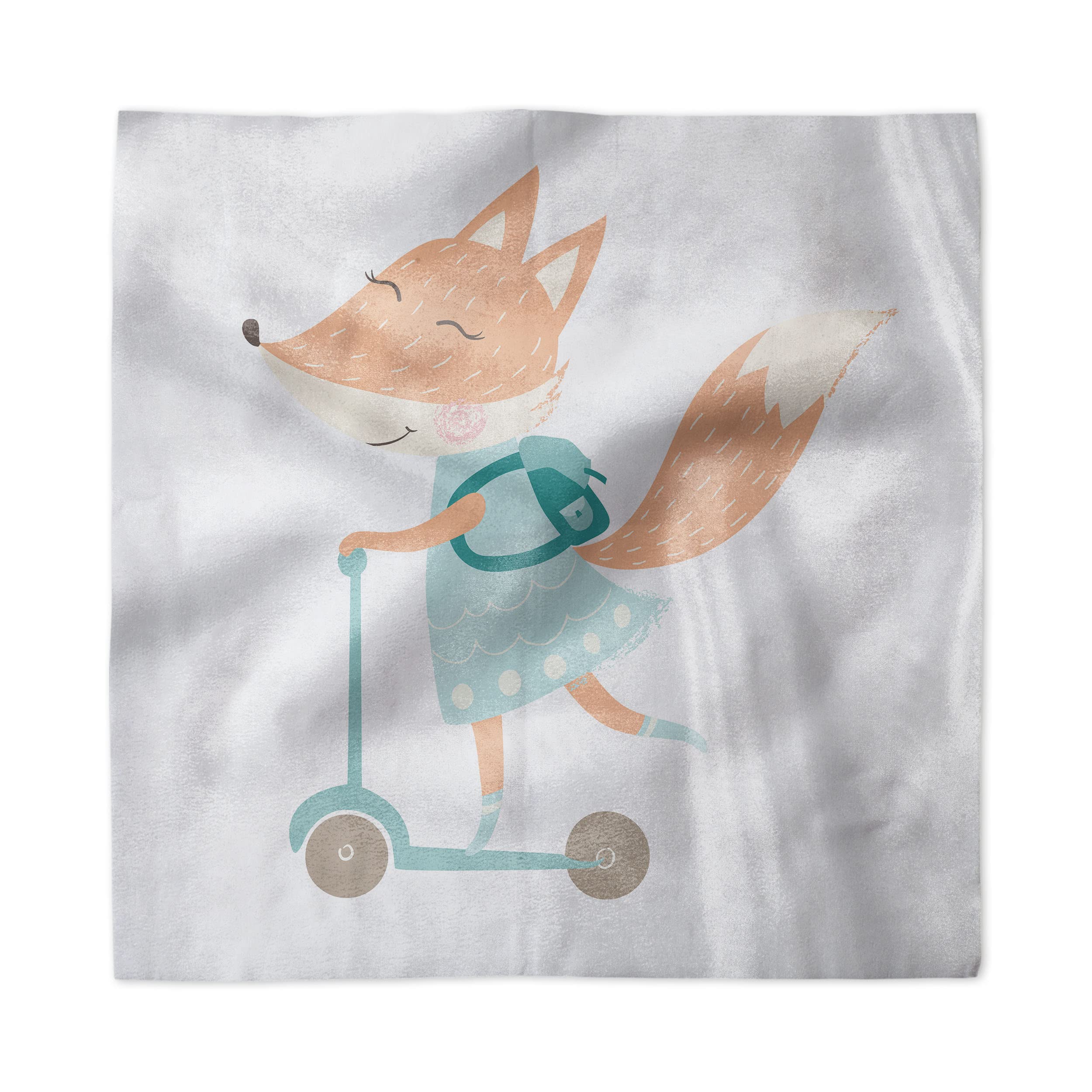 Ambesonne 4-Pack Decorative Napkins - Fox Design, Happy Animal Riding Scooter with Bag, Satin Fabric for Brunch, Dinner, Buffet & Party, 12x12 Inches, Rose & Dried Rose Color - Perfect for Wedding, Baby Shower & Holiday Table Decor