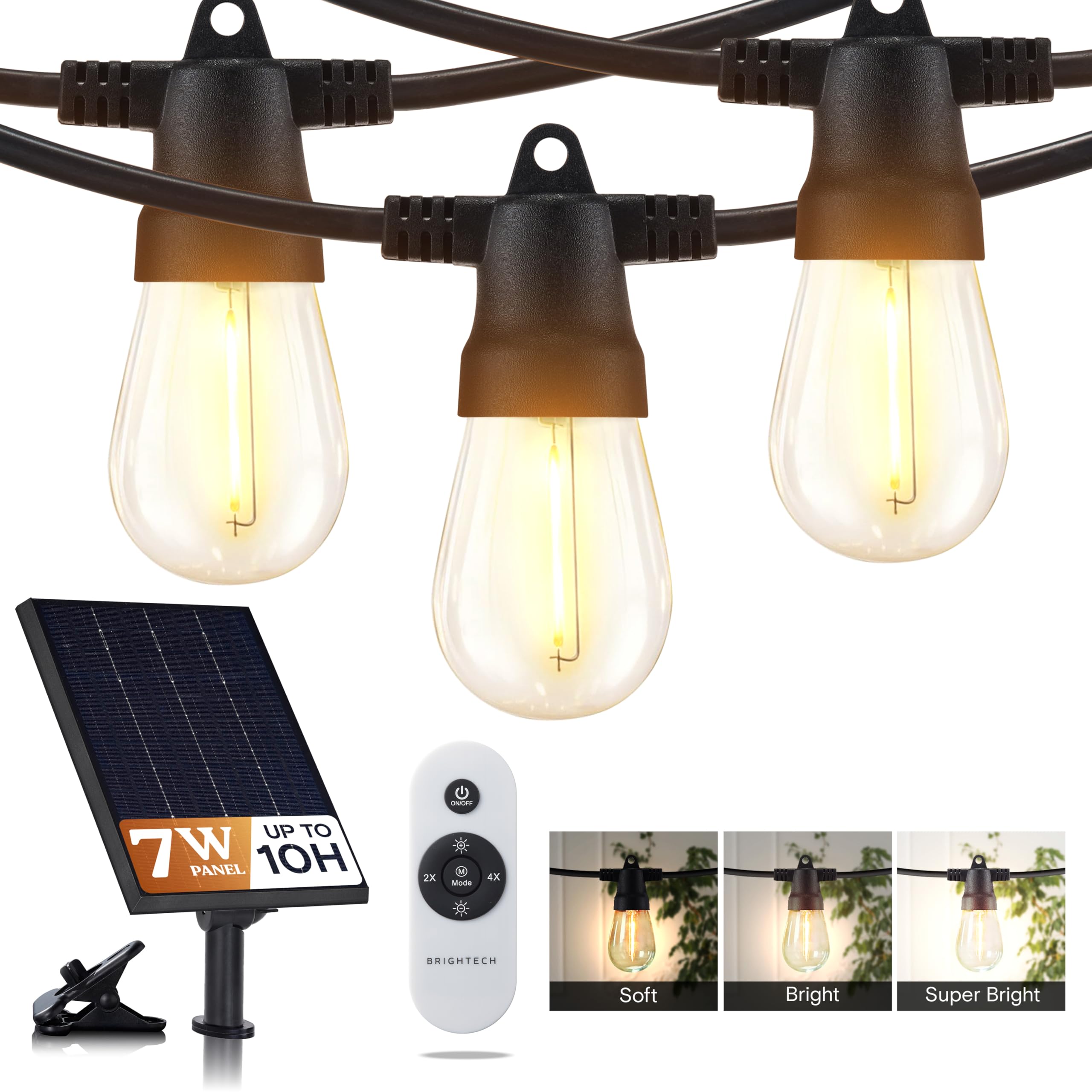 Brightech Ambience Pro 104 FT Solar Powered Outdoor LED String Lights - Waterproof Remote Control, 48 Bulbs, 7W Color Changing White Light for Camping, Patio, Garden, Backyard & Party Decorations