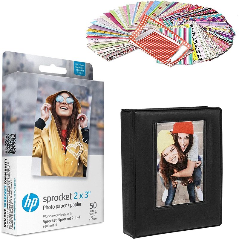 HP Sprocket 2X3 Premium Zink Sticky Back Photo Paper - 50 Sheets (Basic or Bundle) for Instant Prints, Scrapbooking & DIY Projects