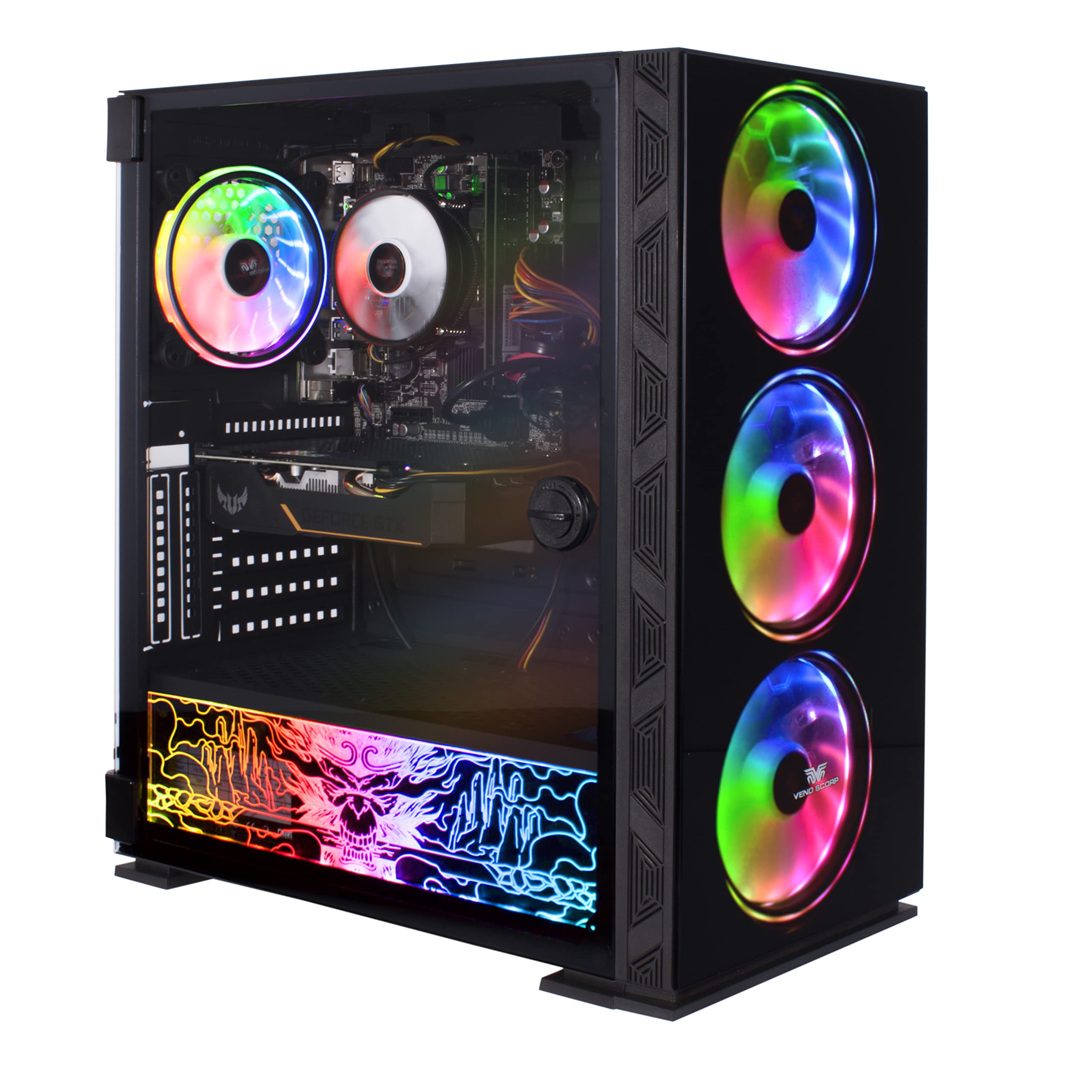 Veno Scorp Gaming PC Desktop Computer - Intel Core i7-3770 3.4GHz, GT 1030 2GB GPU, 16GB DDR3 RAM, 256GB NVMe SSD + 1TB HDD, 500W PSU, ARGB Case, WiFi 6, Win 10 | Perfect for Esports, Streaming & VR Gaming