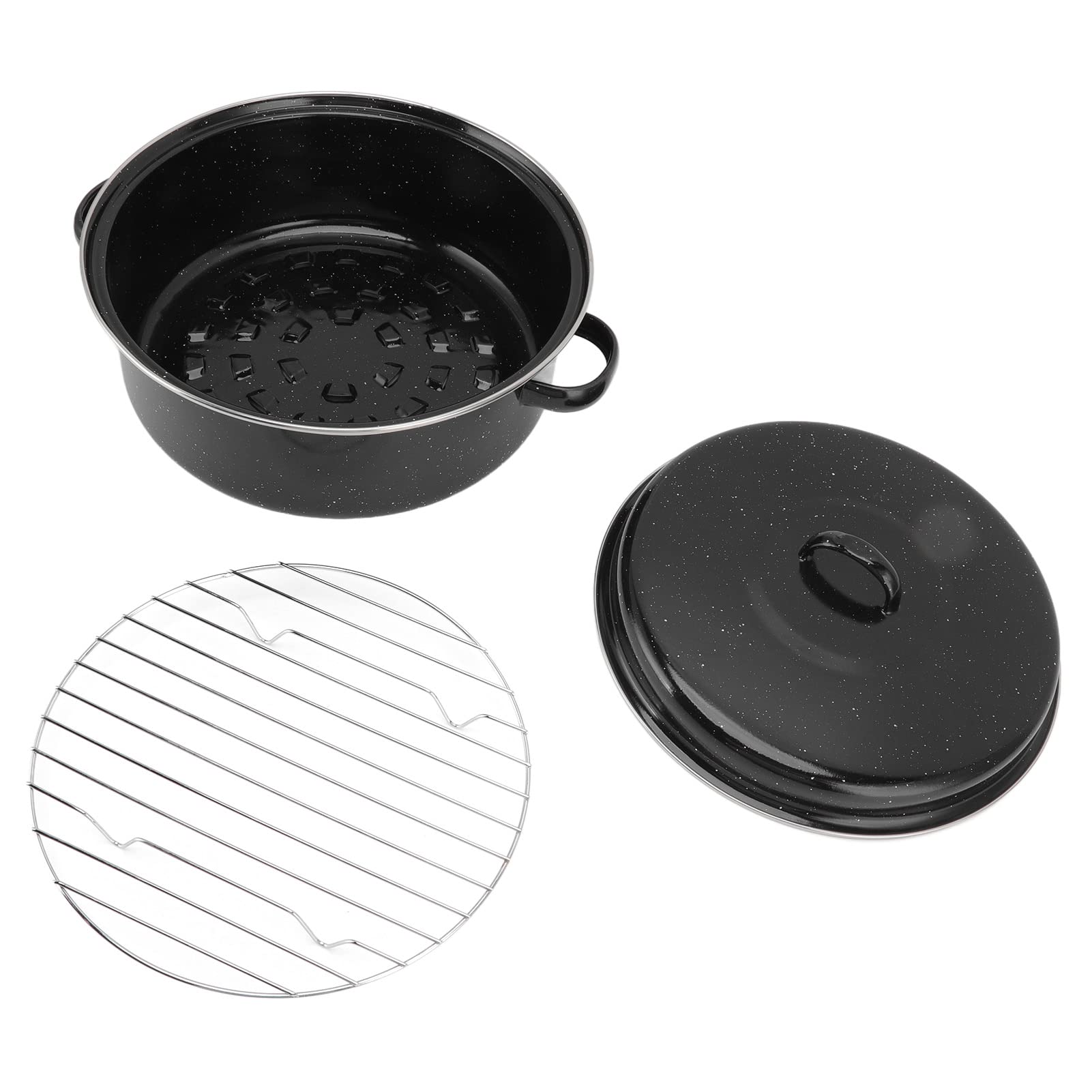 Speckled Black Covered Oval Roaster Pan with Iron Lid - 28cm Roasting Pan for Sweet Potatoes, Chestnuts & More | Perfect for Oven Roasting, Holiday Meals & Family Dinners