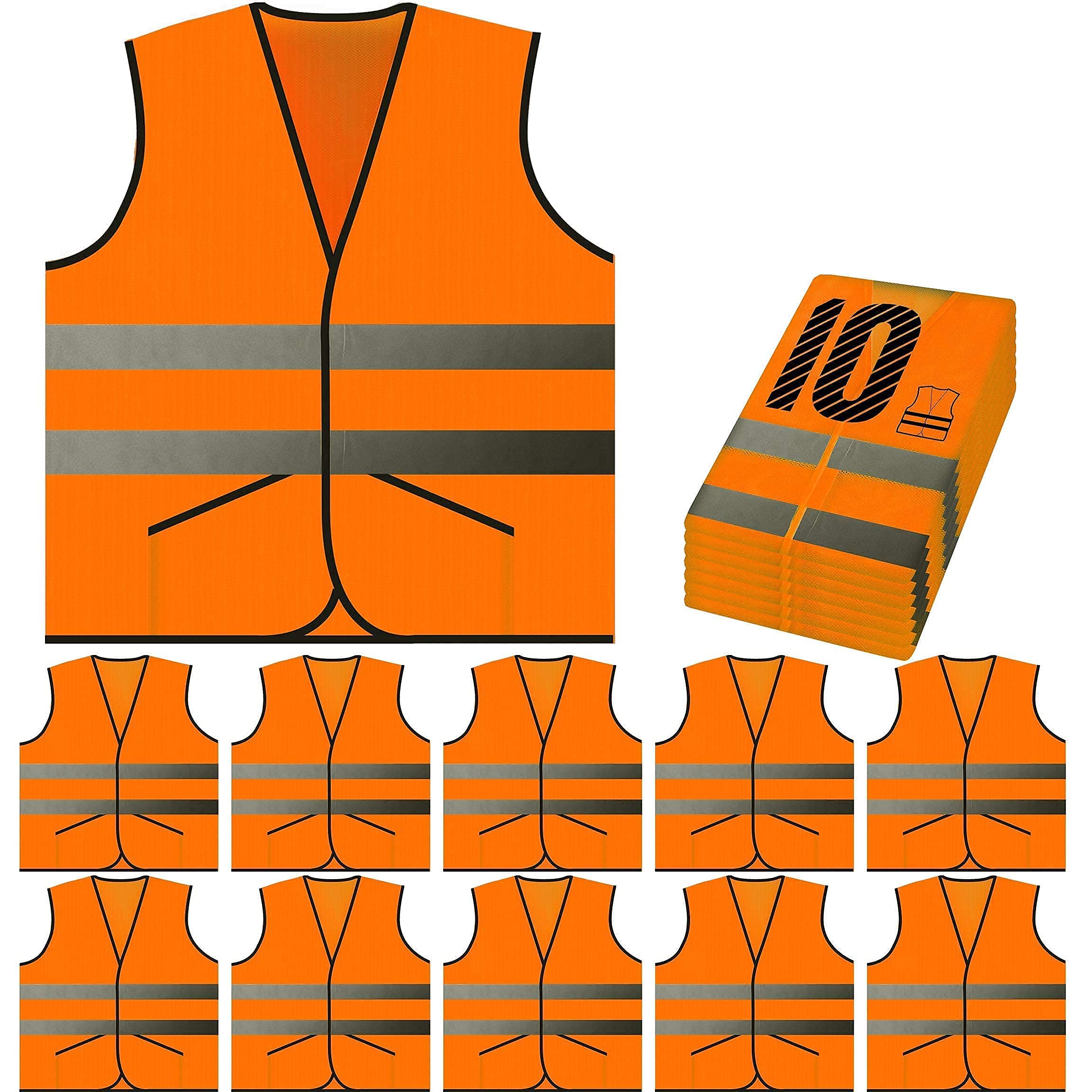 40-Piece Safety Vest Variety Pack - 10 Yellow Mesh, 10 Orange Mesh, 10 Yellow Pocket Knitted, 10 Orange Pocket Knitted Vests for Construction, Road Work & Emergency Crews