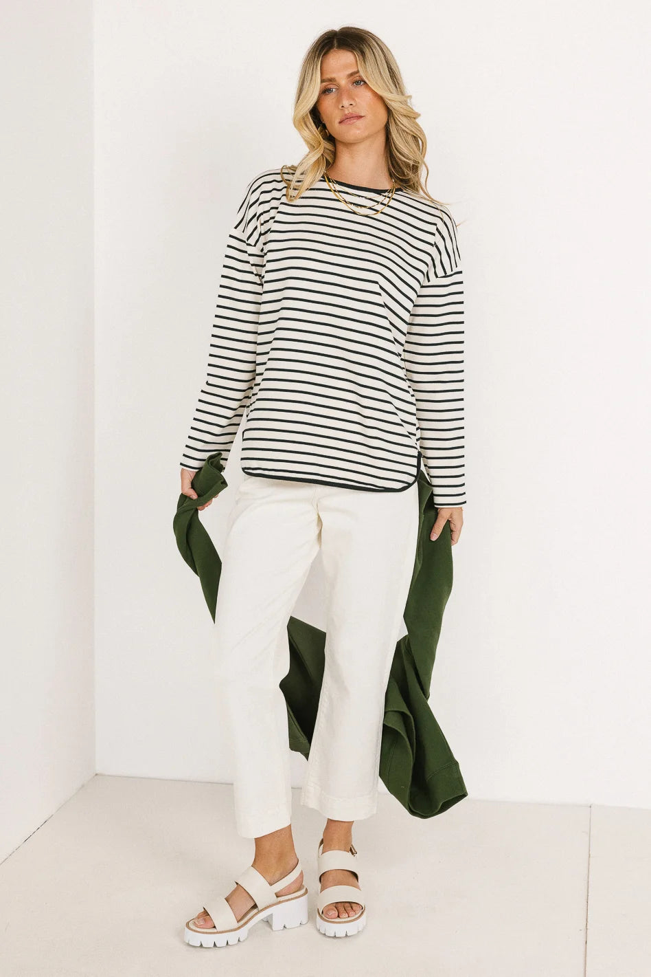 Farah Striped Green Top for Women | Trendy Casual & Office Wear | Perfect for Spring & Summer Outfits