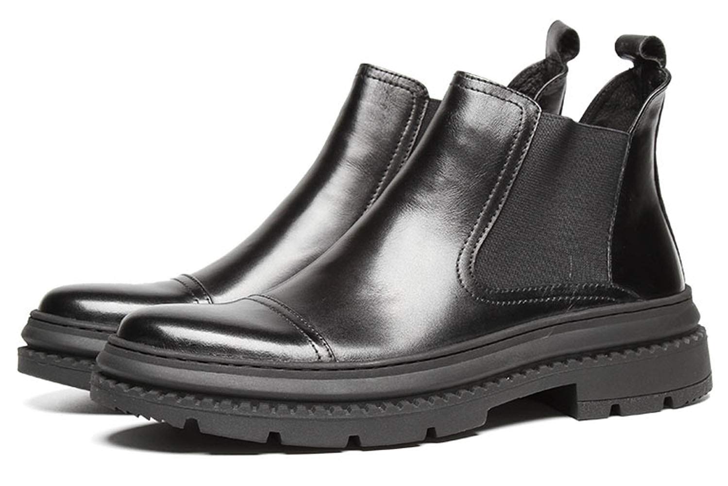 Santimon Men's Leather Chelsea Boots - Stylish Ankle Dress Boots with Cap Toe for Business & Casual Wear - Perfect for Office, Date Night & Fall Fashion (Black)