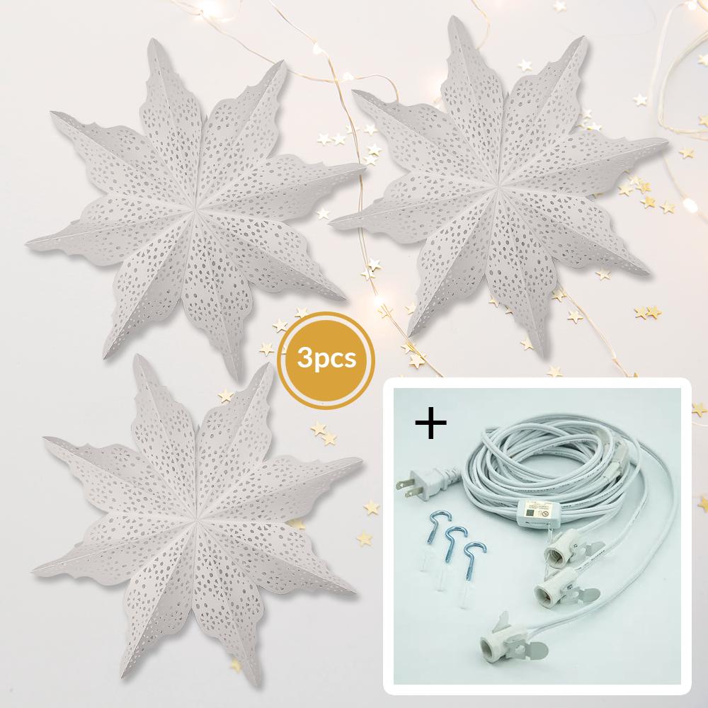 3-Pack Bright White Cristallo 29-Inch Pizzelle Designer LED Star Lanterns - Illuminated Paper Decor with Bulbs & Cord - Perfect for Christmas, Weddings, and Home Decoration