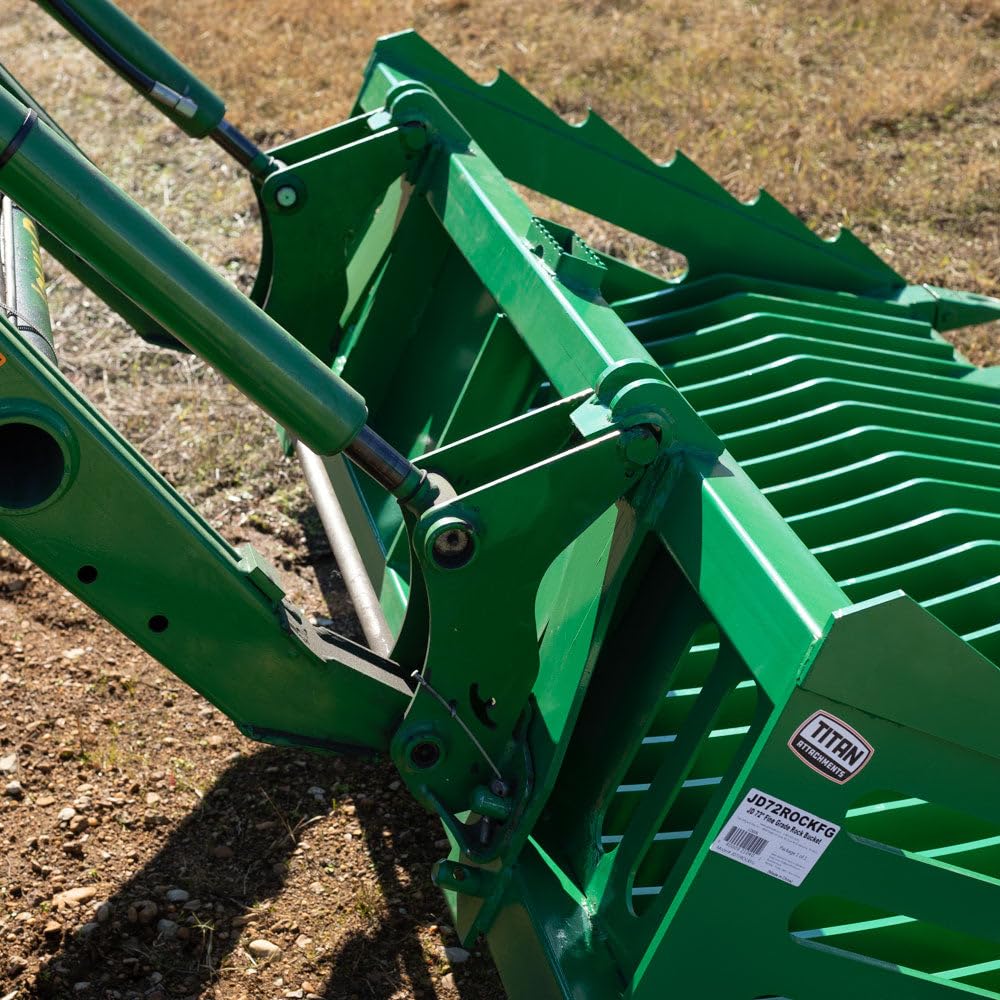 Titan Attachments 48 Inch Fine Grade Skeleton Rock Bucket with Teeth - Compatible with John Deere Loader - Hook and Pin Connection - Perfect for Landscaping, Construction and Heavy-Duty Material Handling
