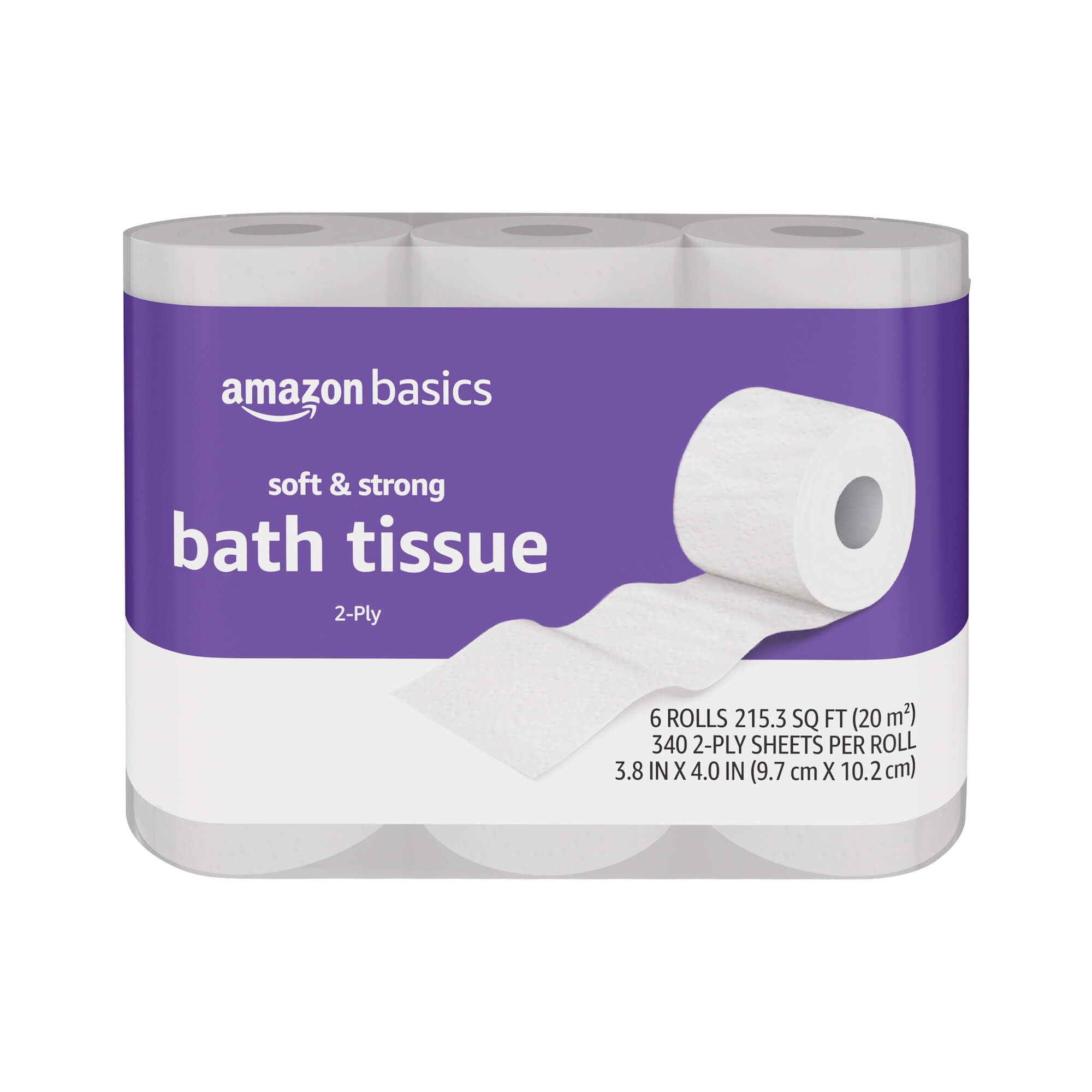 Amazon Basics Soft & Strong 2-Ply Toilet Paper - 6 Ultra Rolls (24 Regular Rolls) - 340 Sheets per Roll, Unscented Bath Tissue for Home, Office & RV Use