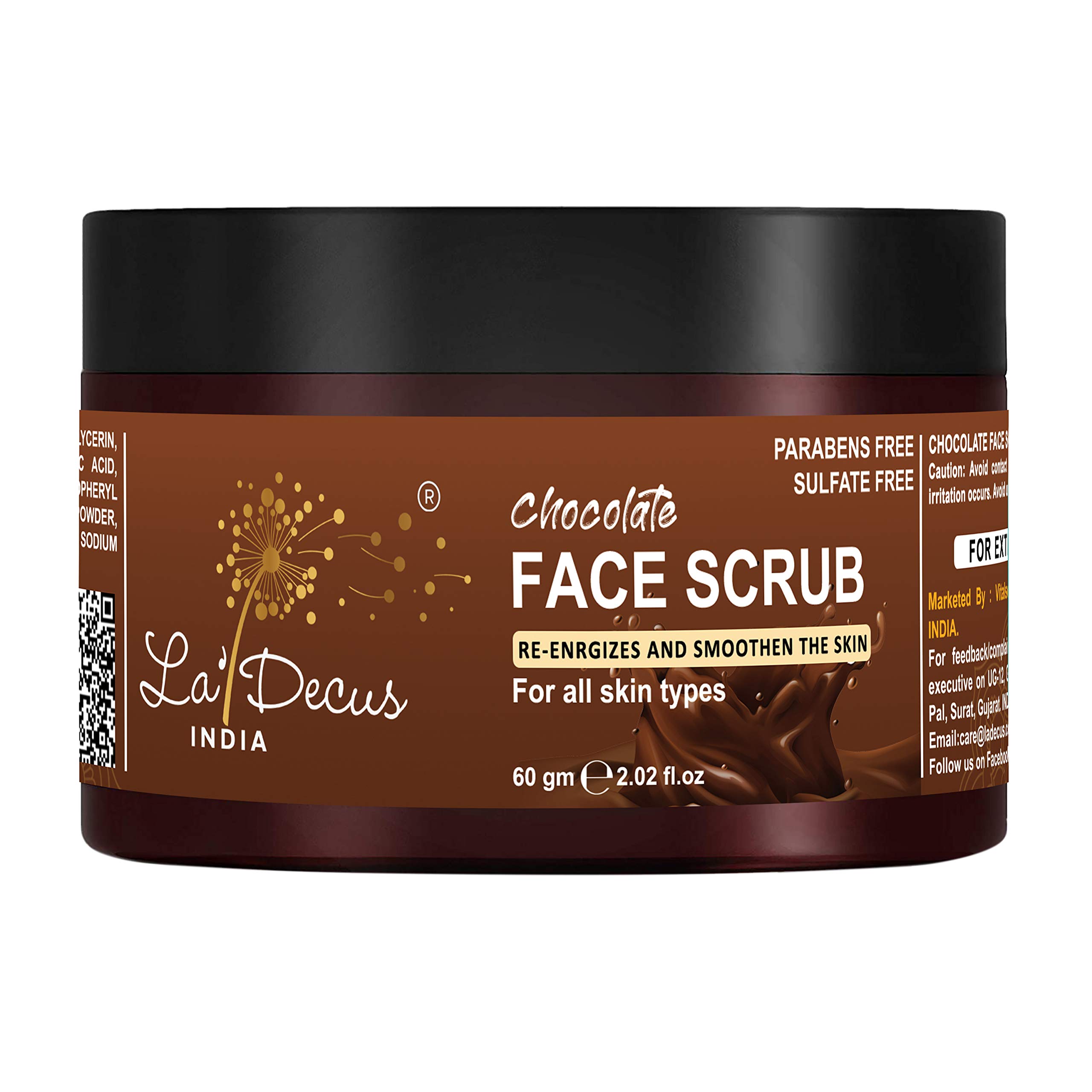 La' Decus INDIA Chocolate Face Scrub 60gm - Natural Exfoliating Cleanser for Men & Women - Brightens Skin & Removes Dead Cells - Perfect for Daily Skincare Routine