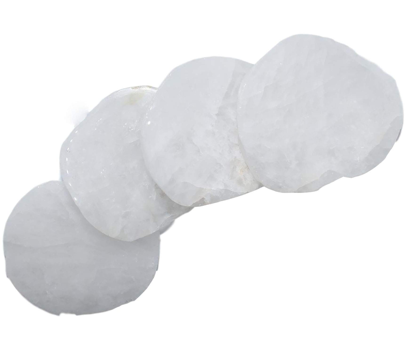 Luxury Quartz White Coasters Set of 4 - Non-Slip Stone Coasters for Drinks - Elegant Circular Home Decor & Gift Idea for Housewarming, Wedding, Christmas - Perfect for Coffee Tables, Dining Tables, and Office Desks
