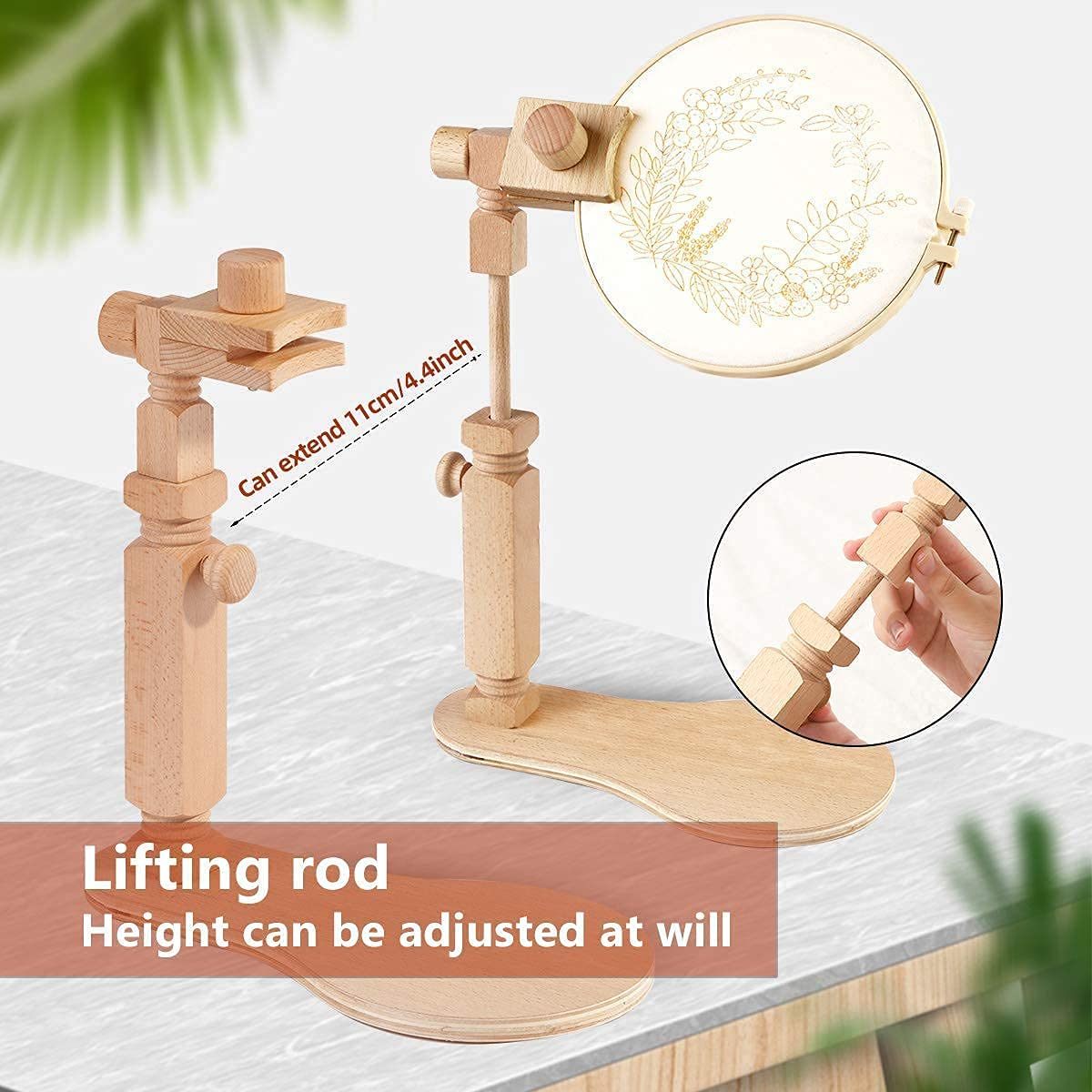 Natural Beech Wood Embroidery Hoop Stand - Rotatable Cross Stitch Lap Holder for Hands-Free Needlework | Perfect for Crafting, Sewing & DIY Art Projects at Home