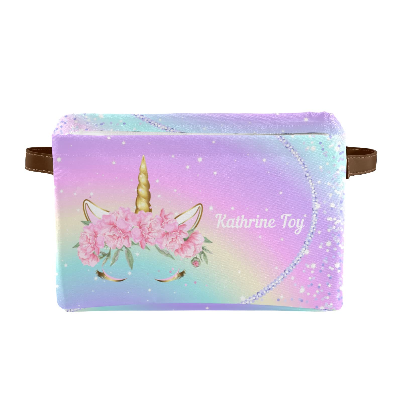 Joyestore Rainbow Sky Magic Pink Unicorn Storage Bins - 2 Pack Personalized Organizer Baskets with Handles for Shelves, Closet, Nursery & Toy Storage | Perfect for Kids' Room Decor and Playroom Organization