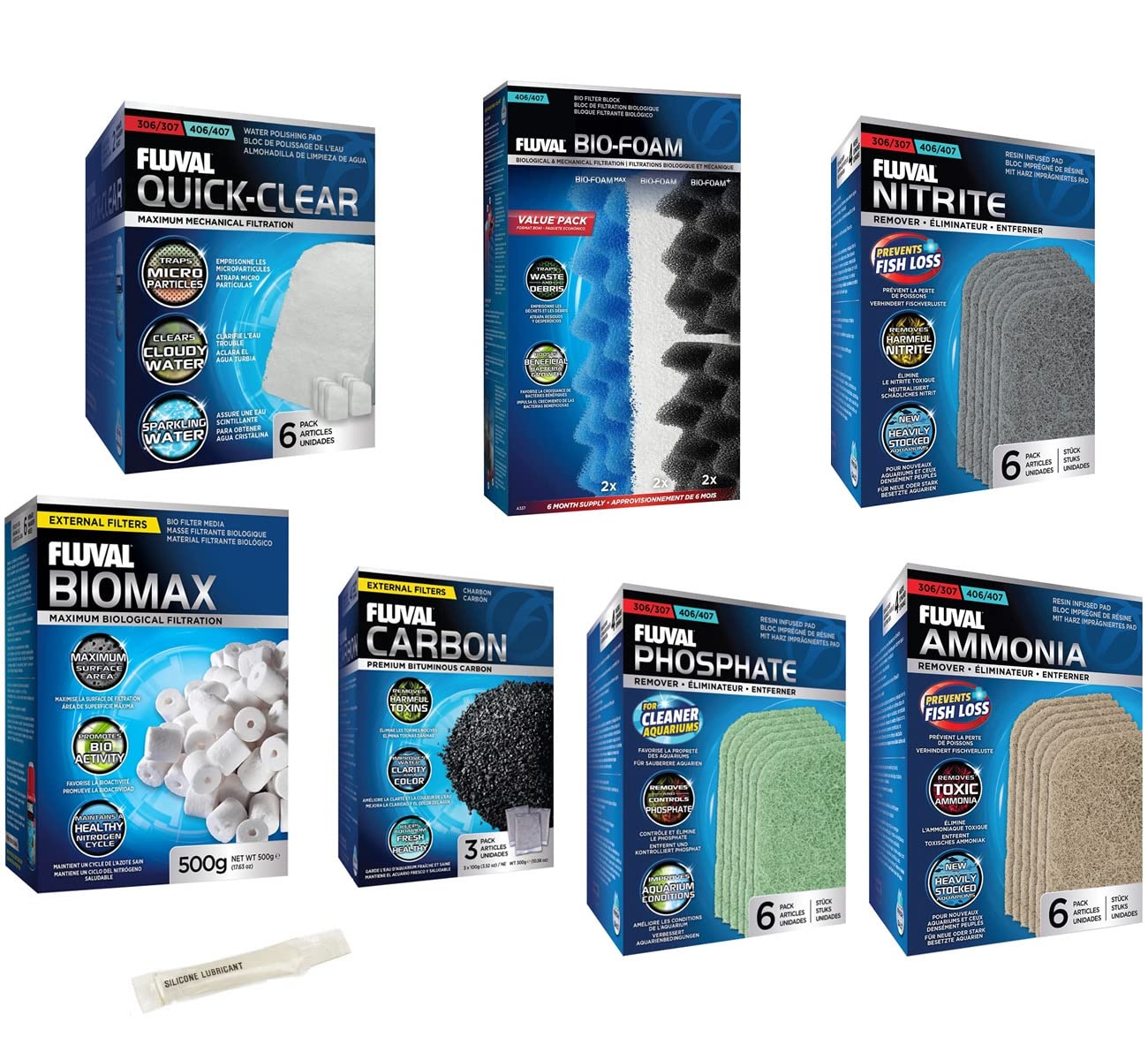 Fluval 406/407 Canister Filter Maintenance Kit - Semi Annual Replacement Media Bundle (8 Items) for Aquarium, Fish Tank & Pond Filtration System