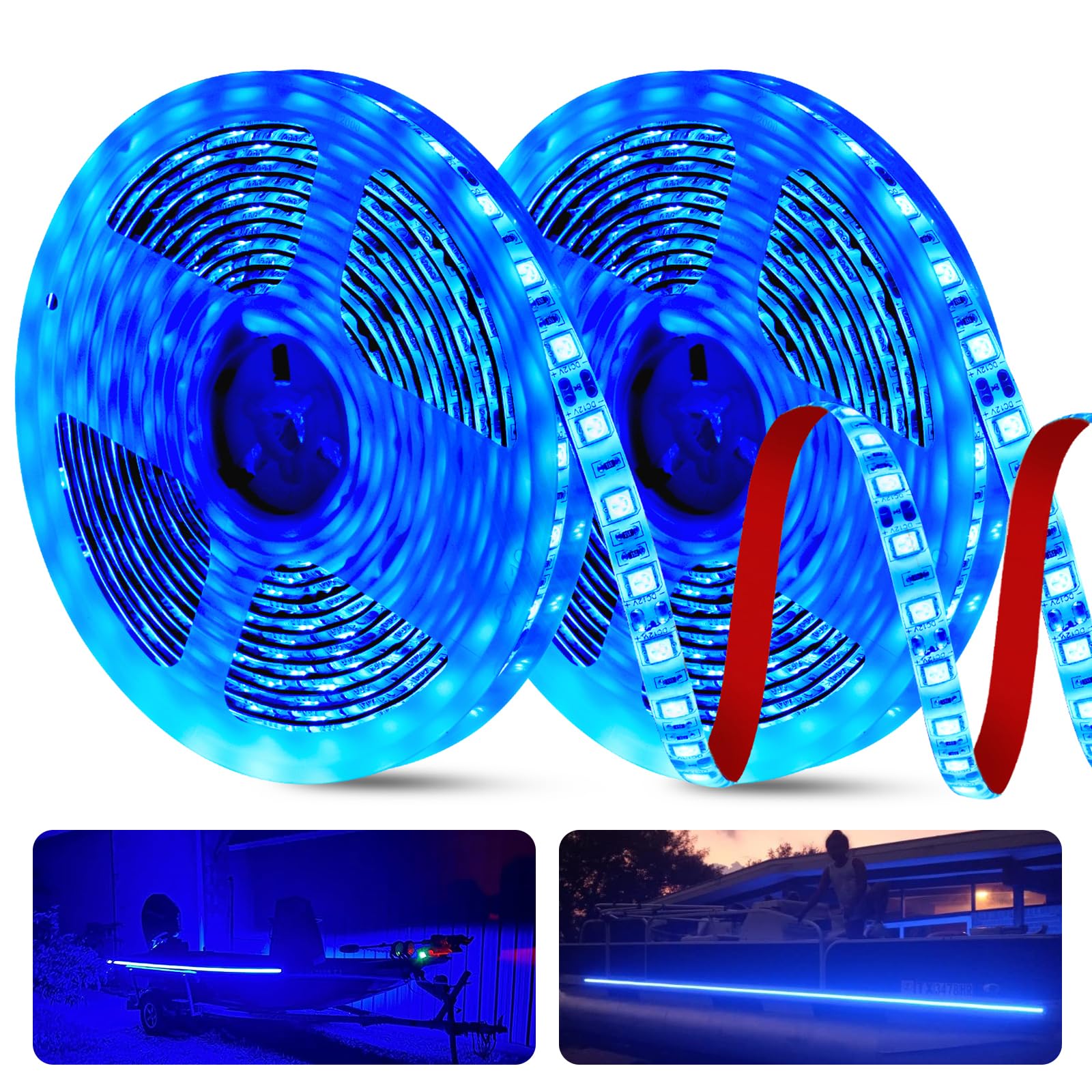 50ft Marine LED Strip Lights 12V Waterproof - Blue Pontoon Boat Lights for Deck, Interior, Kayak, Jon Boat, Bass & Fishing Boats | Perfect for Night Fishing, Party Lighting & Watercraft Decoration